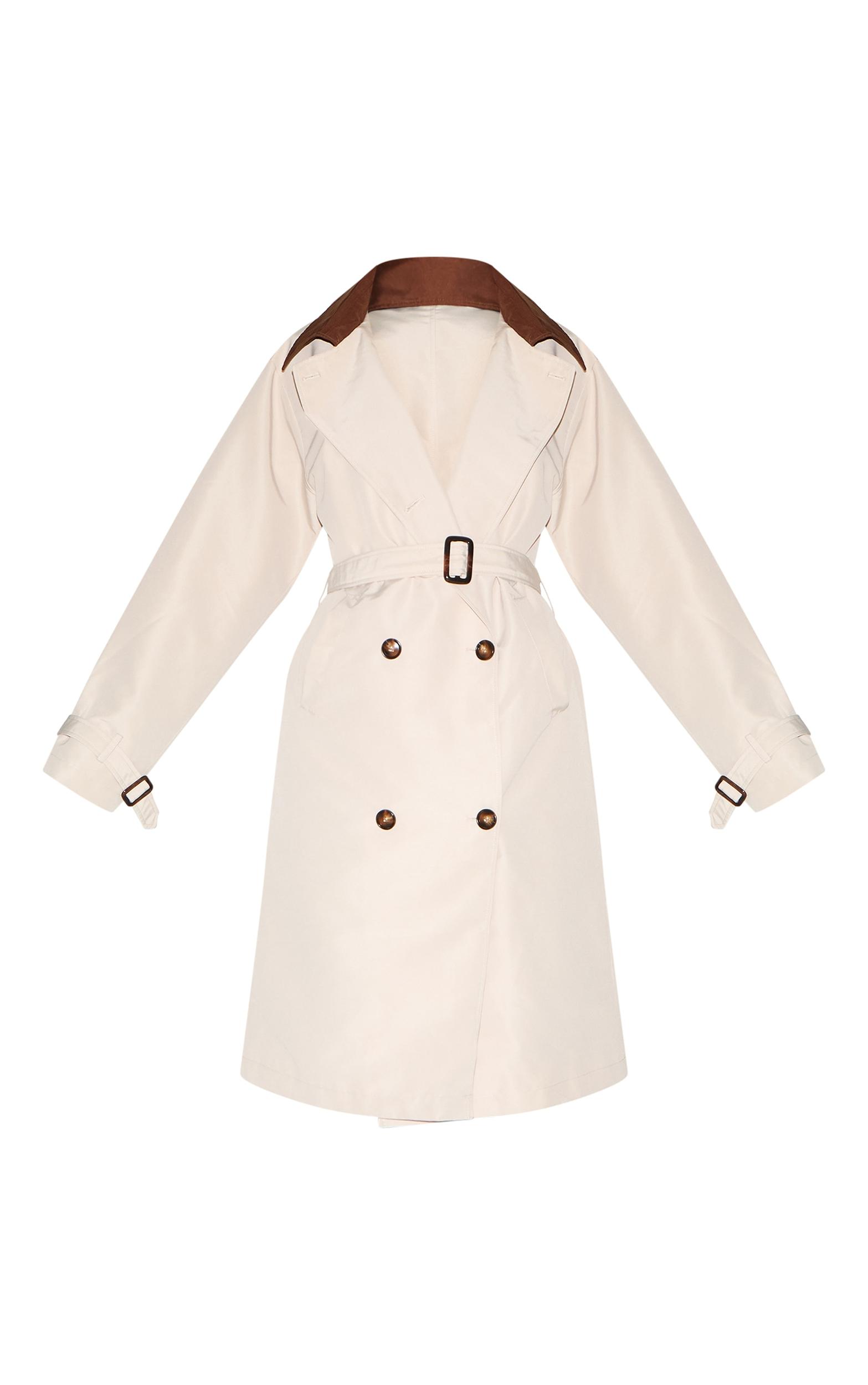 Beige Contrast Collar Trench Product Image