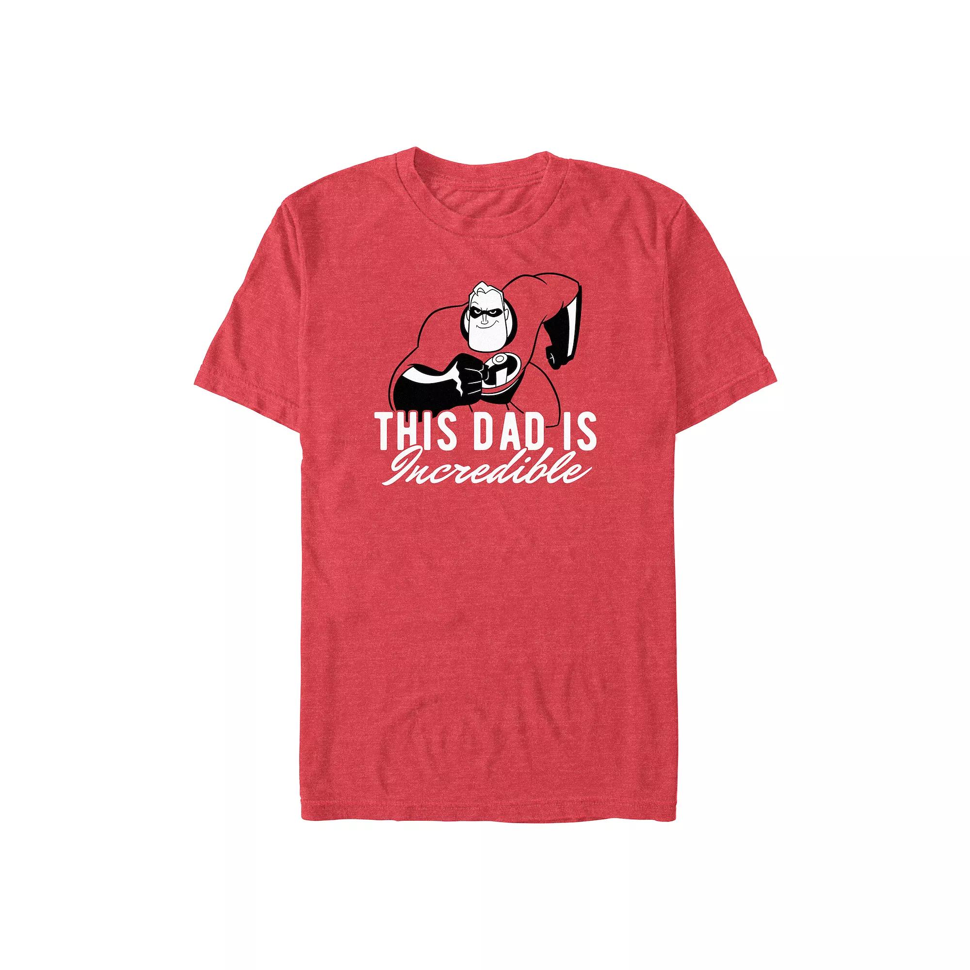 Disney / Pixar's The Incredibles Bob Parr This Dad Is Incredible Men's Graphic Tee, Size: XS, Red Grey Product Image
