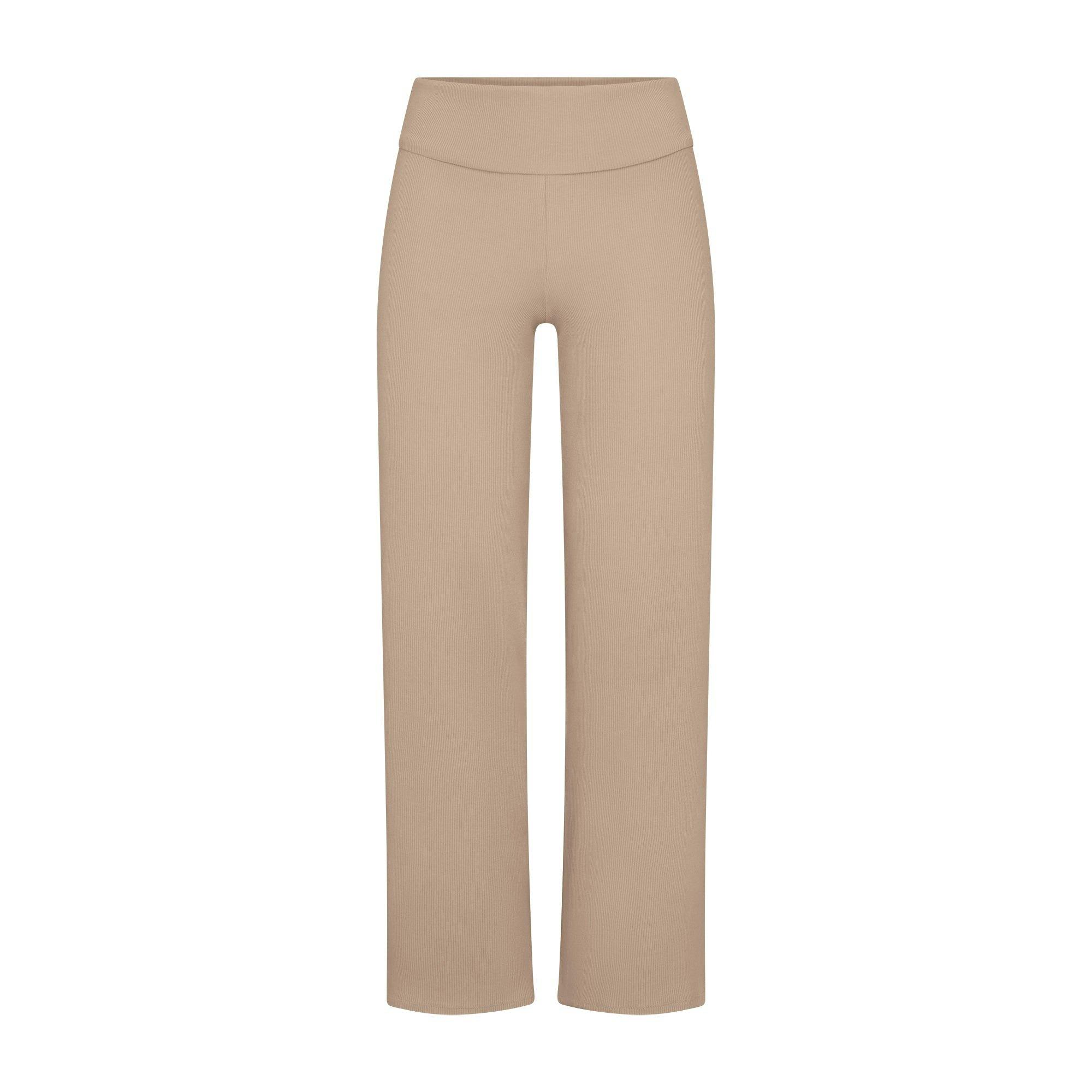 COTTON RIB FOLDOVER STRAIGHT LEG PANT | LATTE Product Image