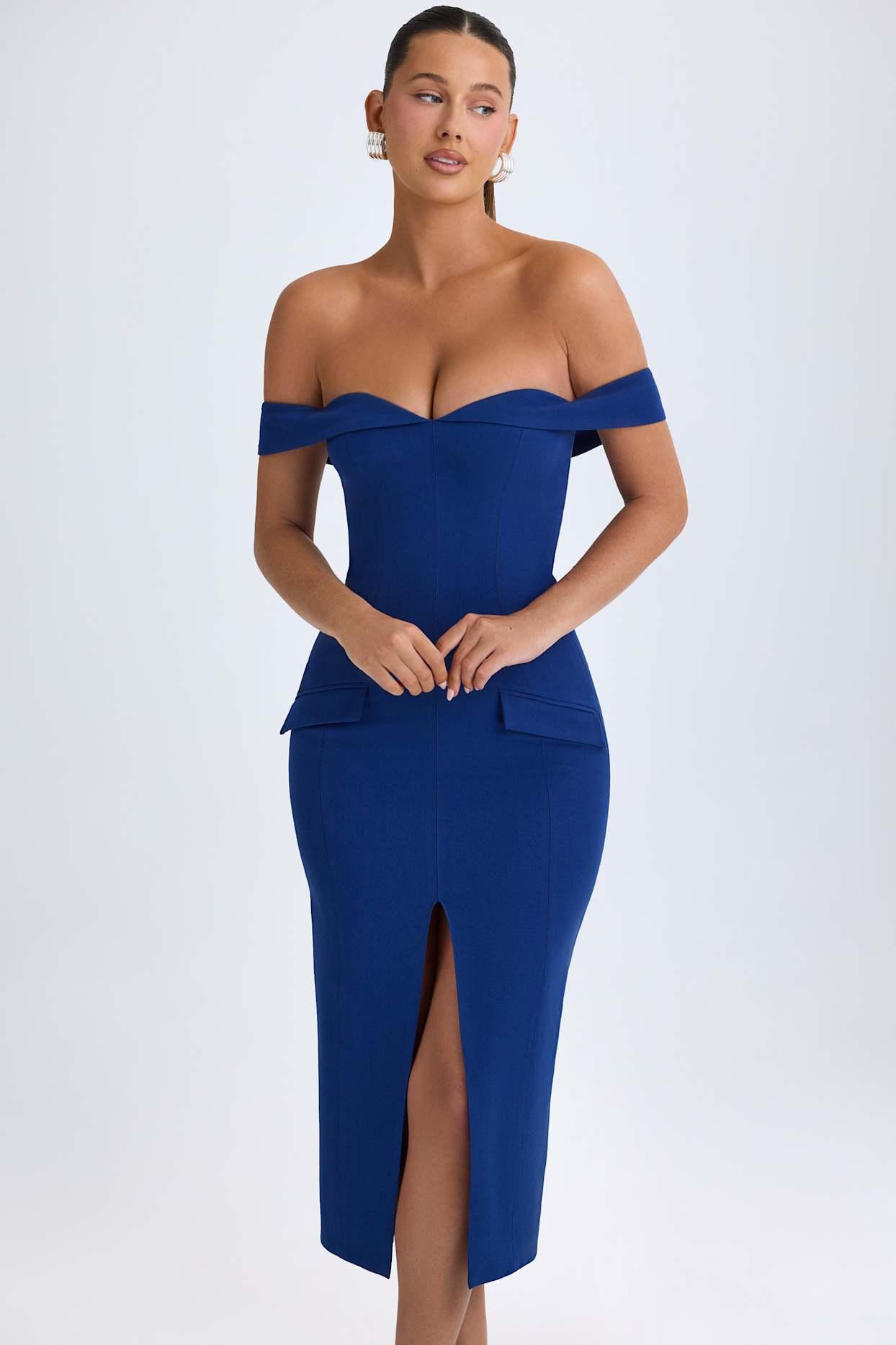 Off-Shoulder Midaxi Dress in True Navy Product Image