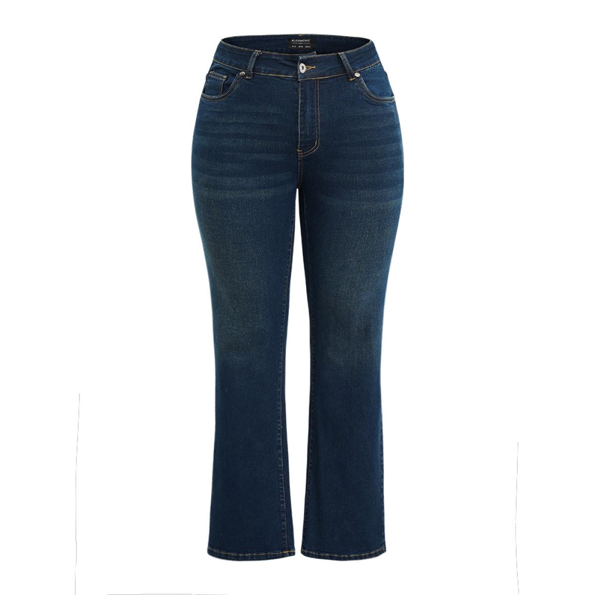 Plus Size High Rise Bootcut Zipper Fly Jeans Women DarkBlue Casual Plain Plain High stretch Pocket Jeans BloomChic 20/2X Product Image
