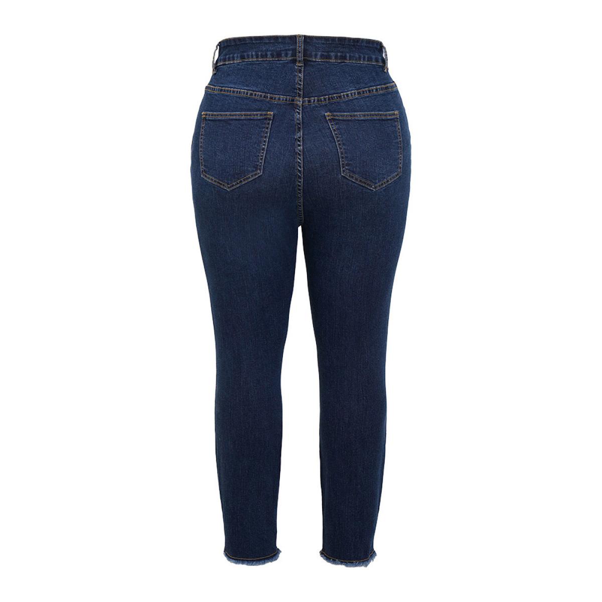 Plus Size Straight Leg Very Stretchy Raw Hem Jeans Women DarkBlue Casual Plain High stretch Pocket Jeans BloomChic 10/M Product Image
