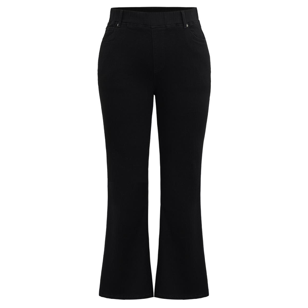 Plus Size Black Wash Pocket Flare Leg Jeans Women Black Casual Plain Plain High stretch Pocket Jeans BloomChic 22/3X Product Image