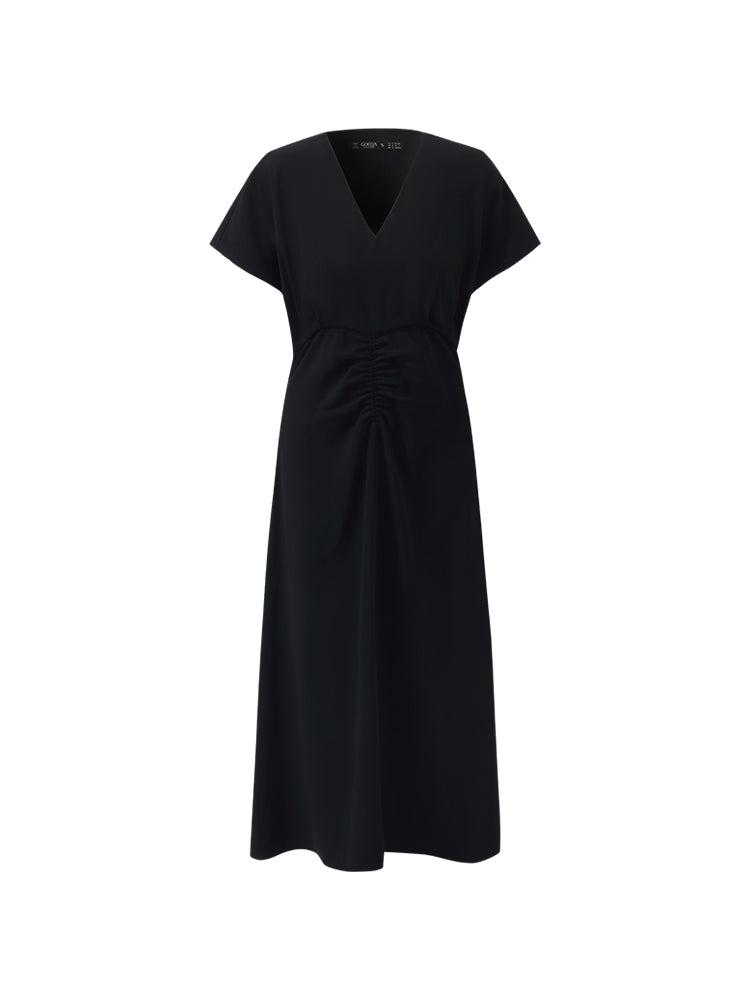 Triacetate V-Neck Ruched Women Midi Dress Product Image