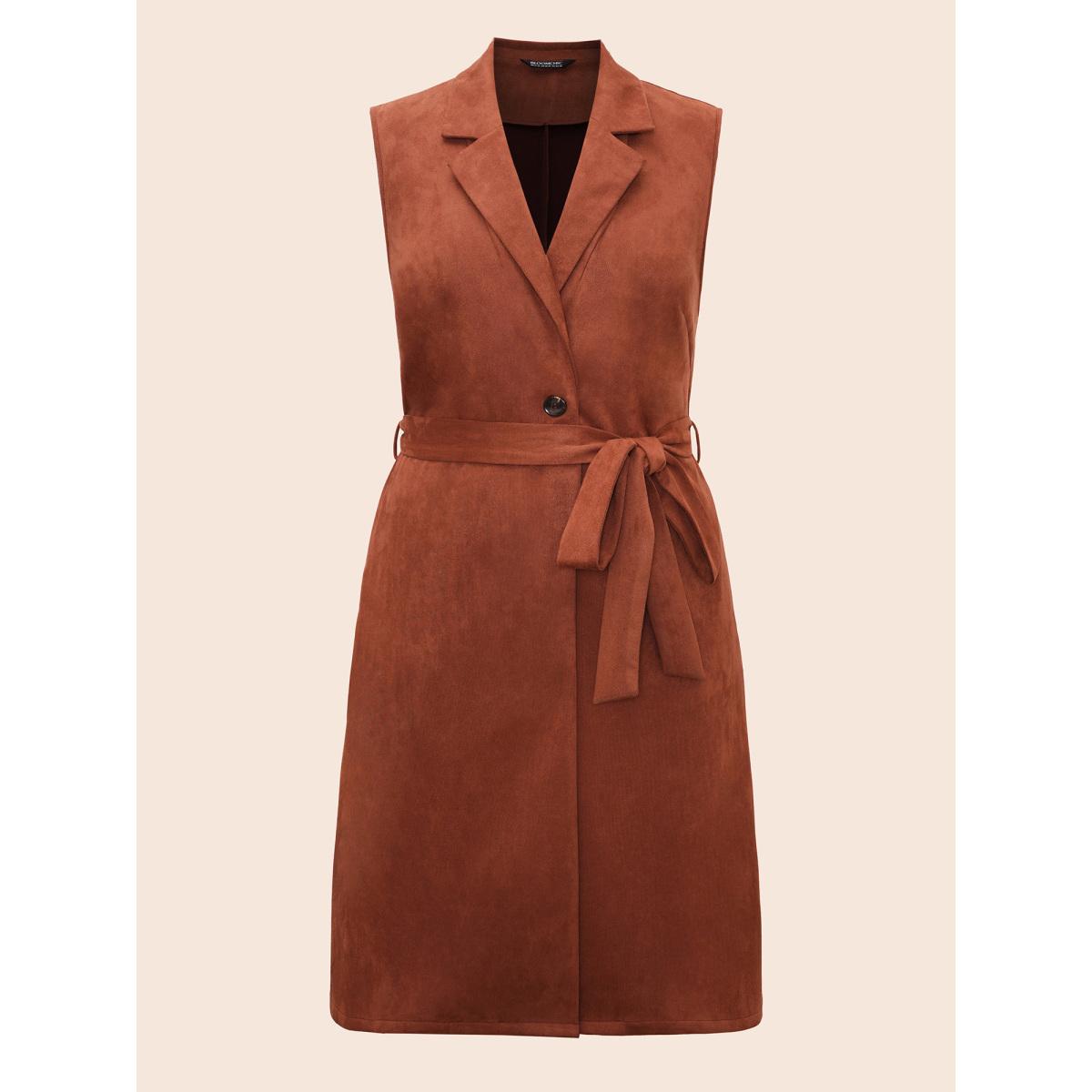 Plus Size Suit Collar Faux Suede Belted Jacket Women Rust Belted Side seam pocket Belt Everyday Jackets BloomChic 14-16/1X Product Image