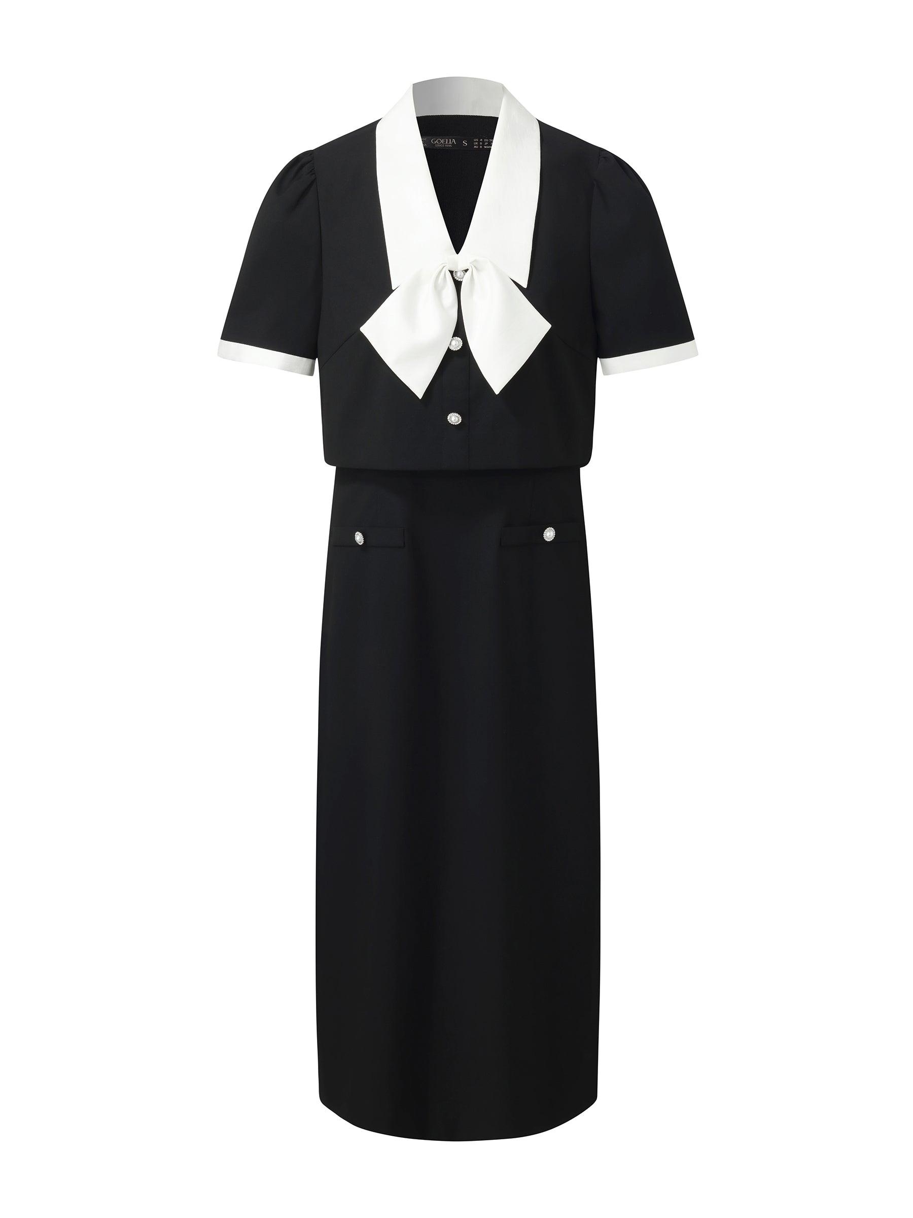 Faux Two-Piece Women Midi Dress With Detachable Bowknot Product Image