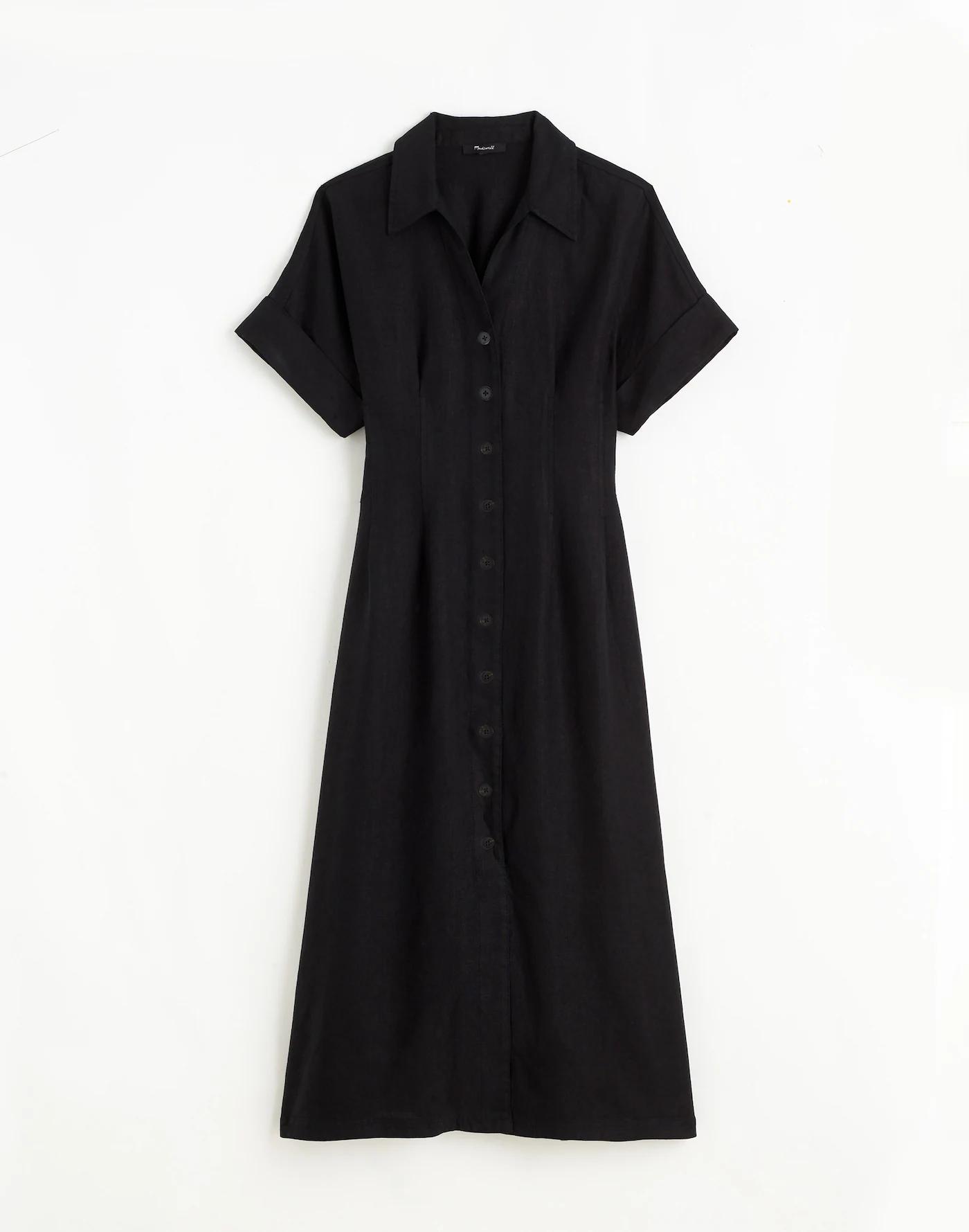 Petite Pleated Button-Front Midi Shirtdress in 100% Linen Product Image