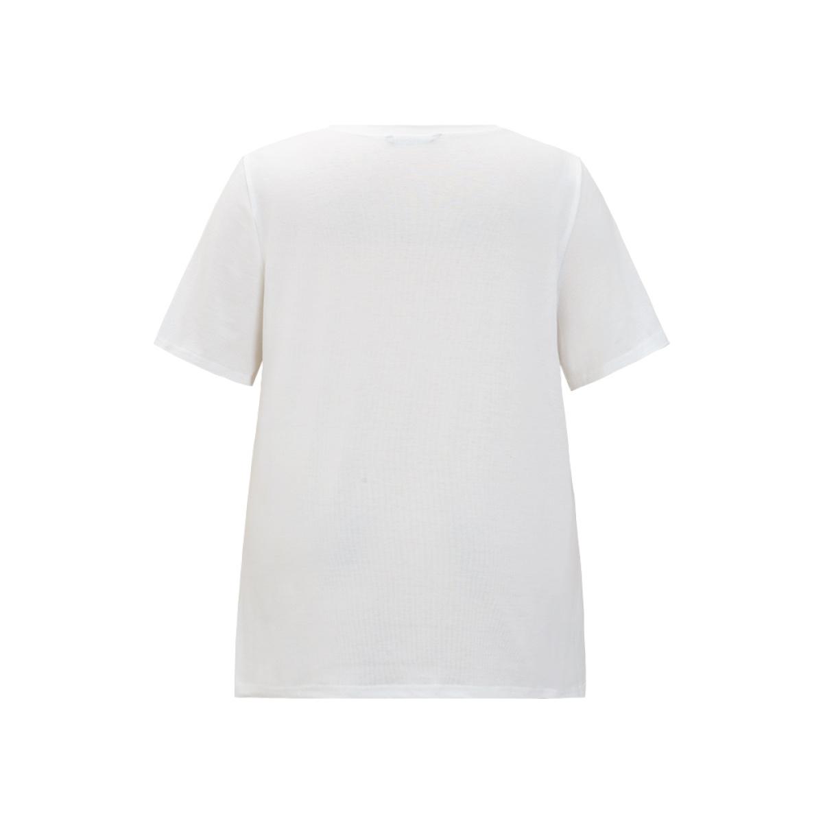 Plus Size Floral Printed Contrast V Neck T-shirt White Women Casual Printed Floral V-neck Dailywear T-shirts BloomChic 22-24/3X Product Image