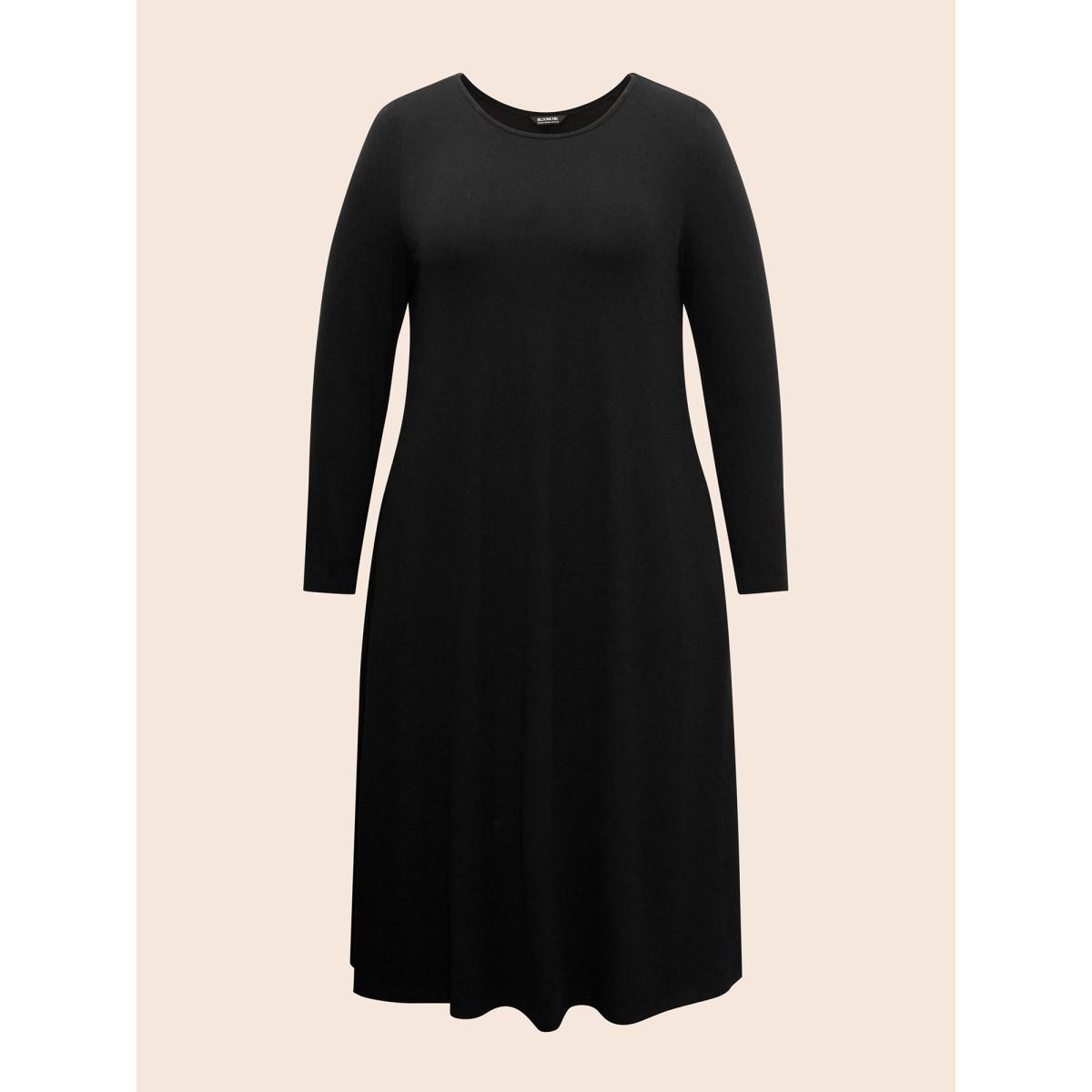 Plus Size Crew Neck High Stretchy Knit Dress Black Women Casual Non Knit Dresses Bloomchic 12/L Product Image