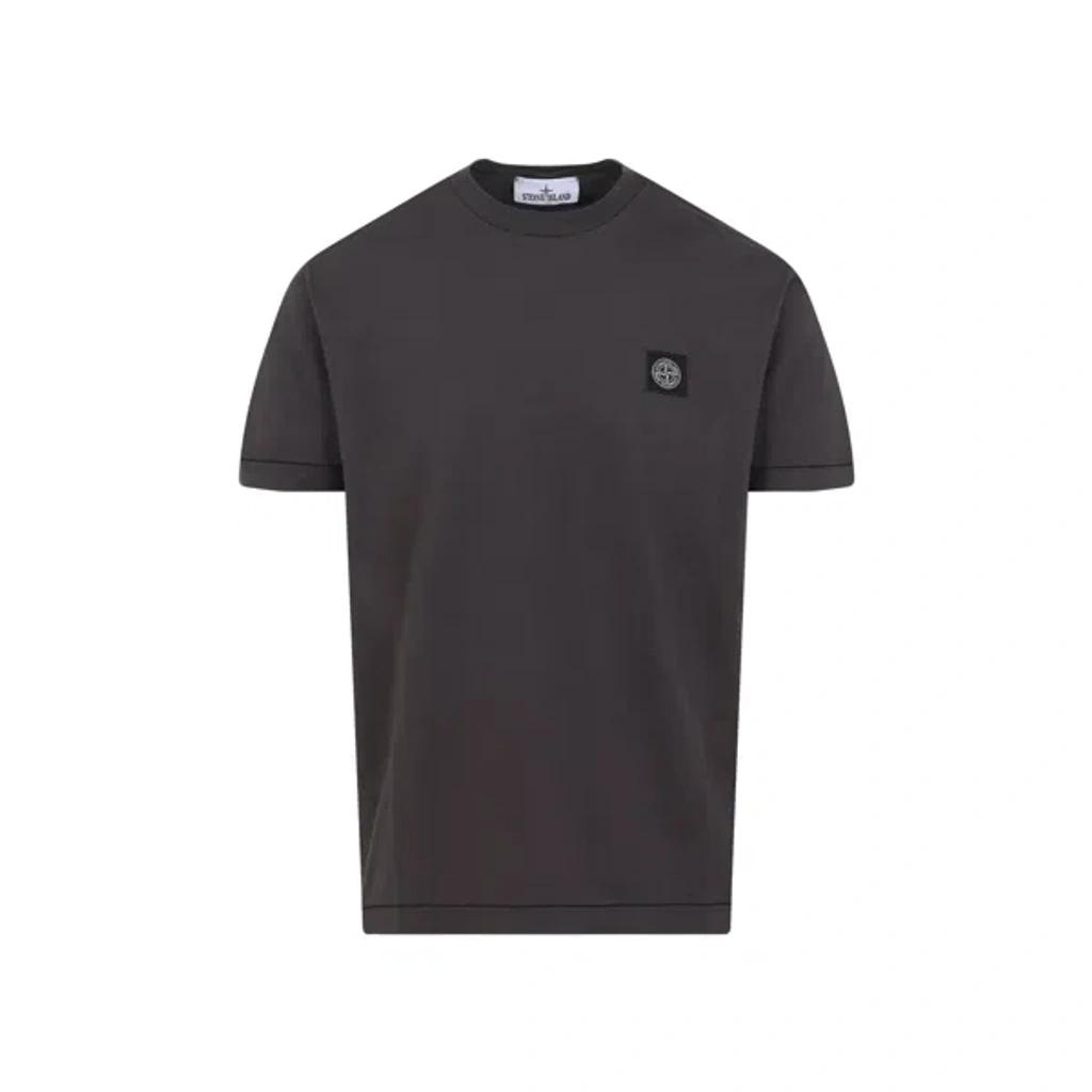 STONE ISLAND Charcoal Round Neck Cotton T-shirt In Gray Product Image