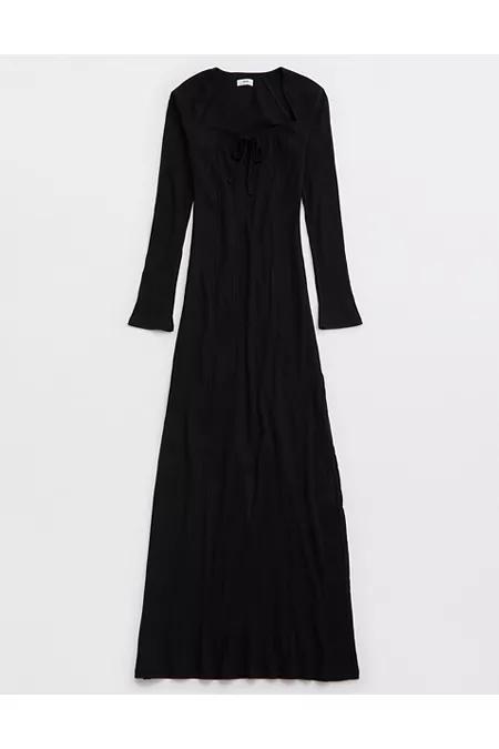 Aerie Long Sleeve Knit Tie Front Maxi Dress Women's Product Image