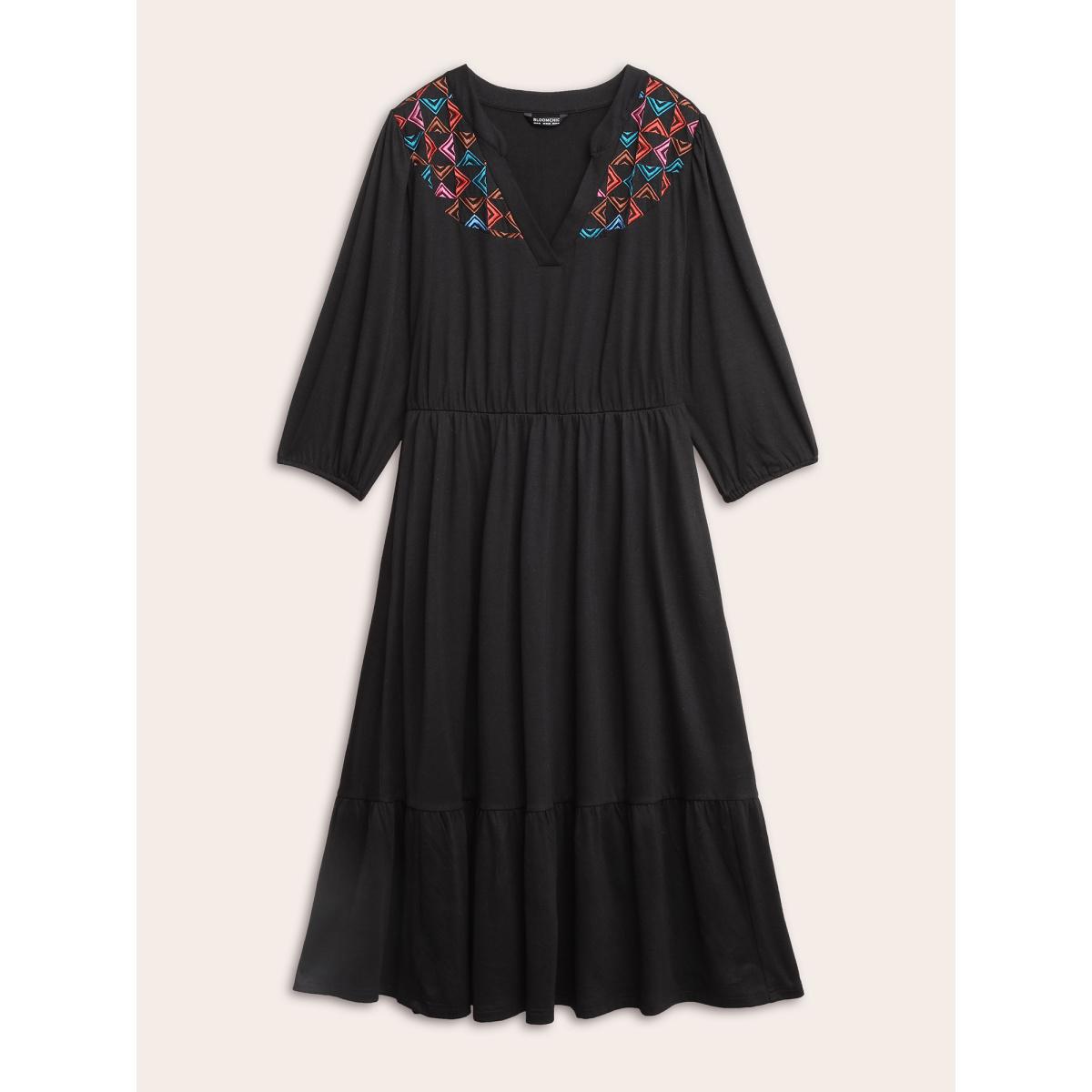 Plus Size Textured Waist-Defined Button Midi Dress Emerald Women Elegant Texture V-neck Elbow-length sleeve Curvy BloomChic 18-20/2X Product Image