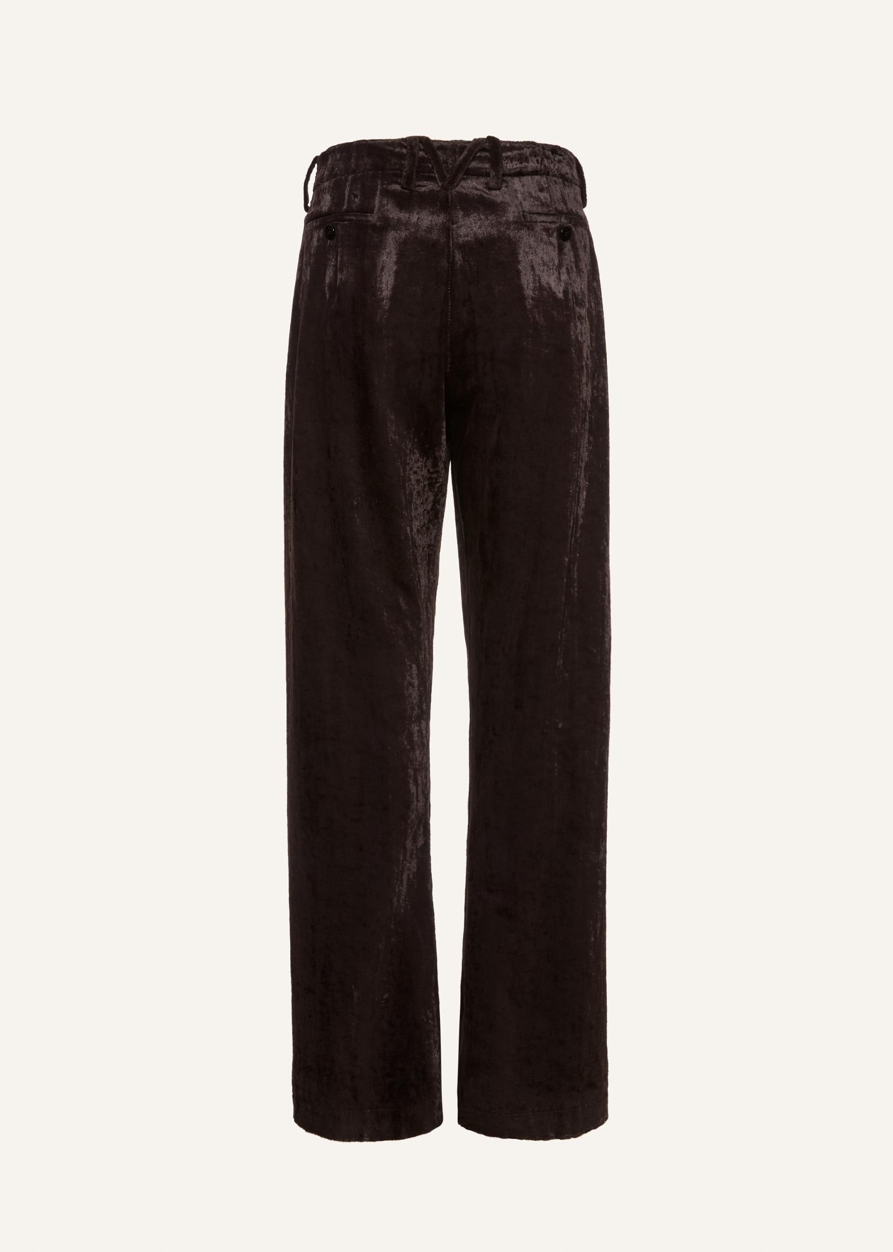 Wide-leg velvet trousers in dark brown Product Image