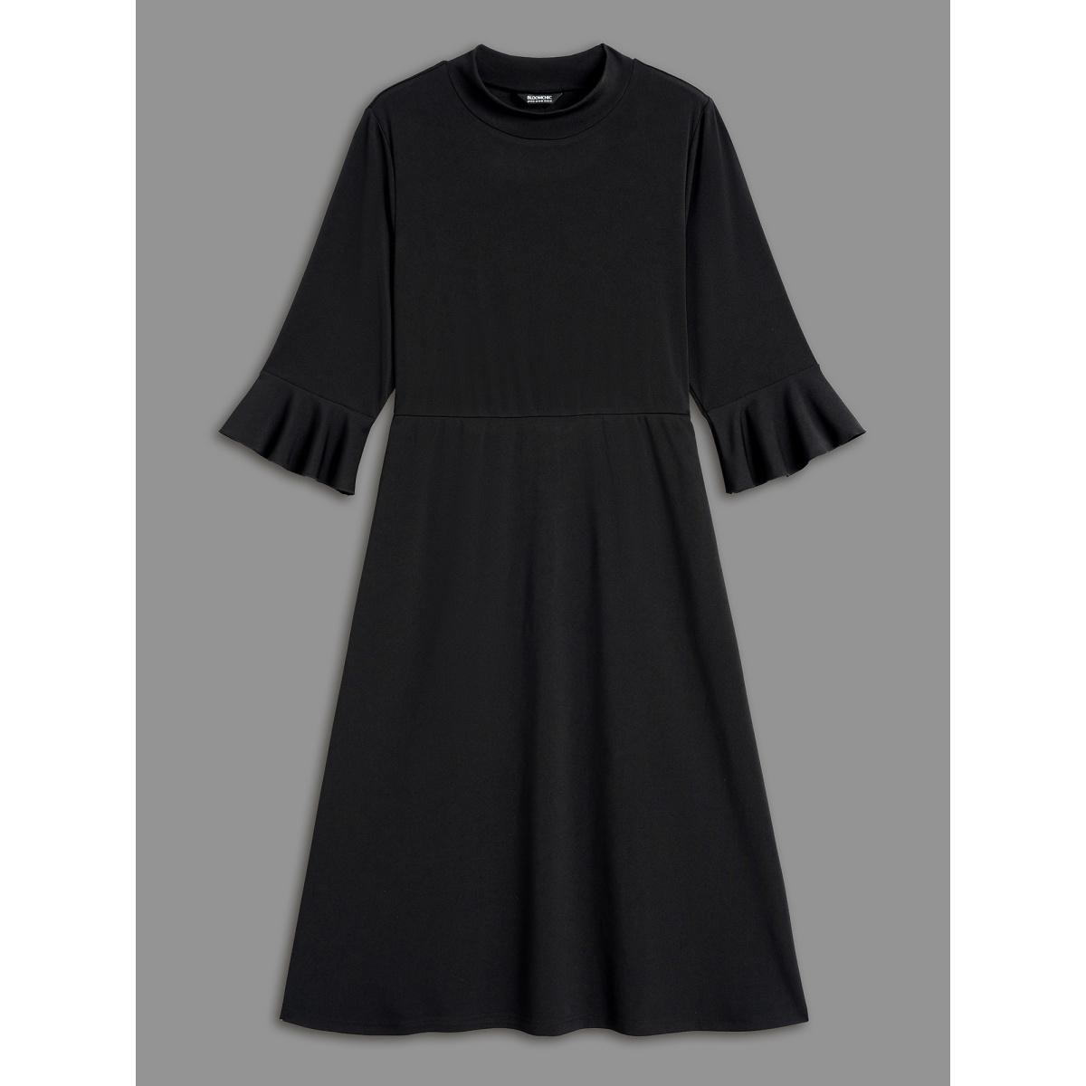 Plus Size Mock Neck Flutter Sleeve Knit Dress Black Women At the Office Ruffles Knit Dresses Bloomchic 28/5X Product Image