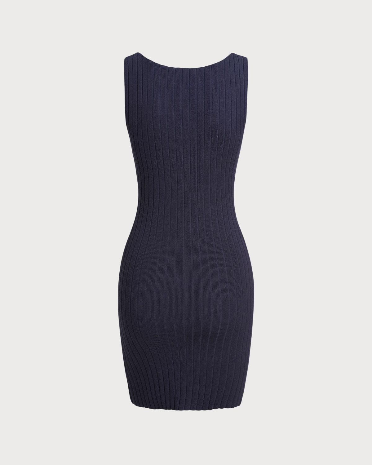 Blue Bodycon Sleeveless Sweater Dress Product Image