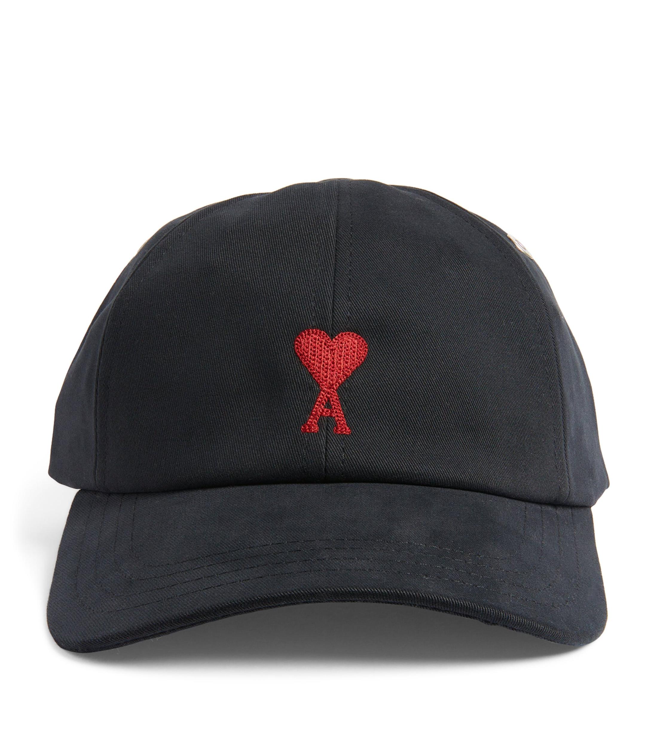 AMI ALEXANDRE MATTIUSSI Ami Paris Black And Red Cotton Ami Paris De Coeur Baseball Cap Product Image