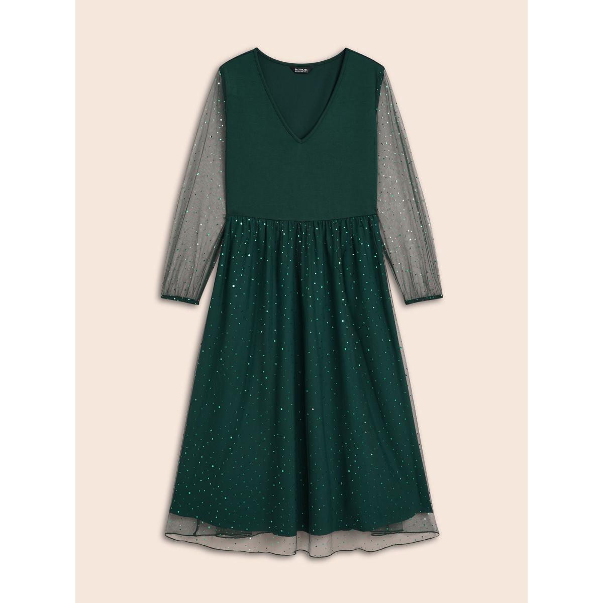 Plus Size Sheer Mesh Shimmering Sequins Maxi Dress Cyan Women Party&Cocktail Texture Party Curvy Bloomchic 26/4X Product Image