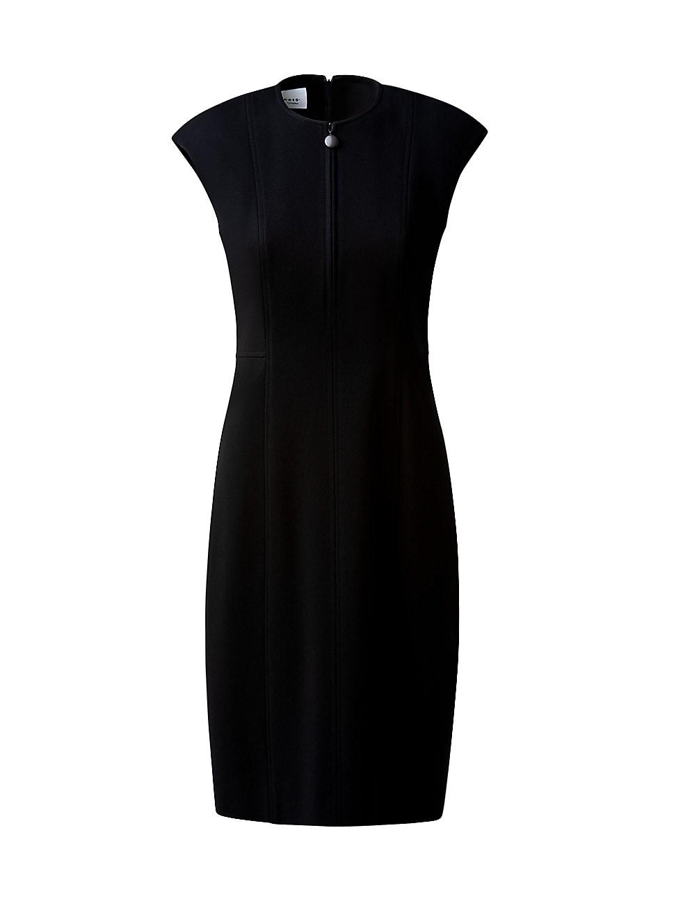 Cap-Sleeve Zip-Front Seamed Dress Product Image