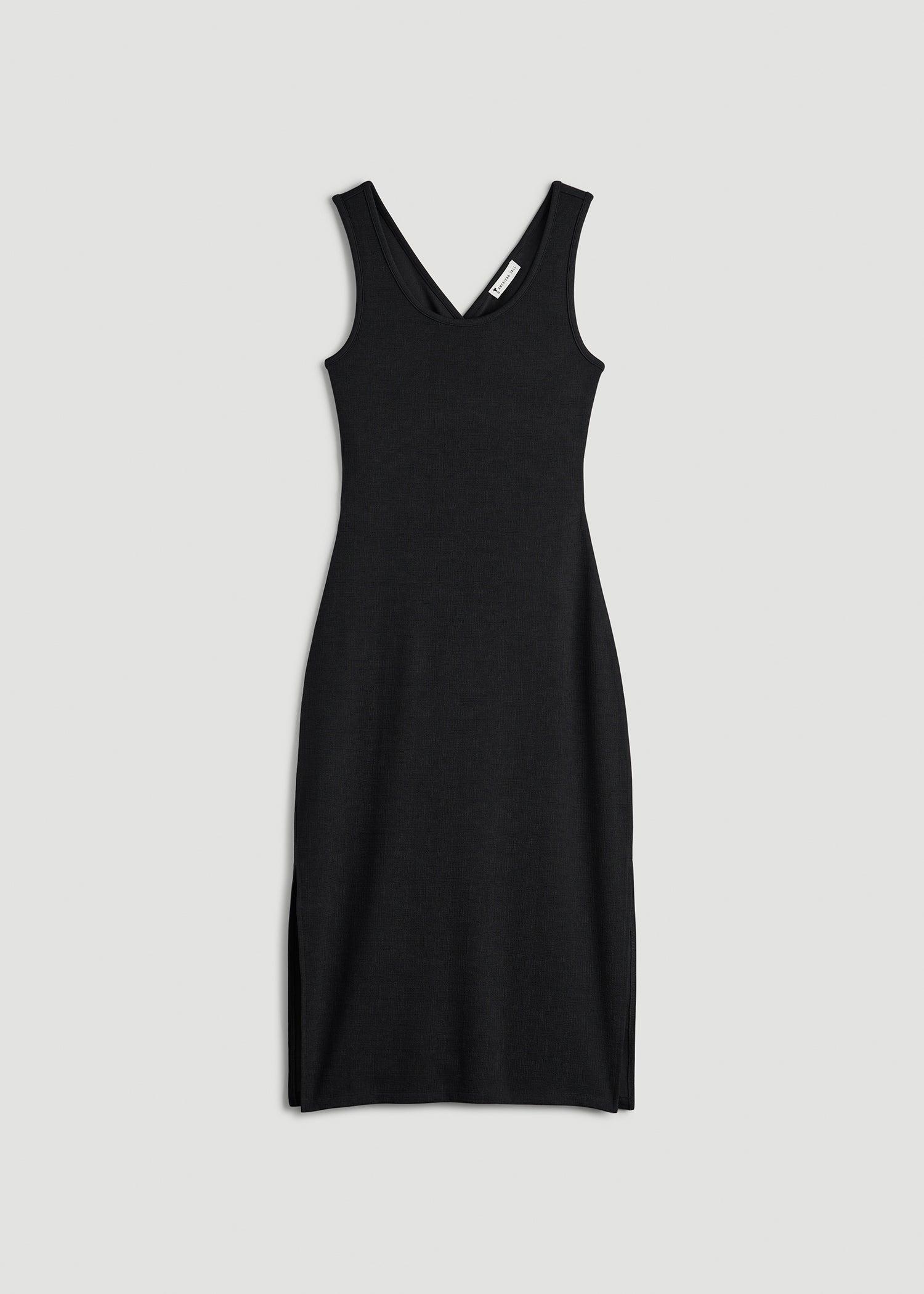 Midi Cross Back Sleeveless Dress for Tall Women in Black Female Product Image