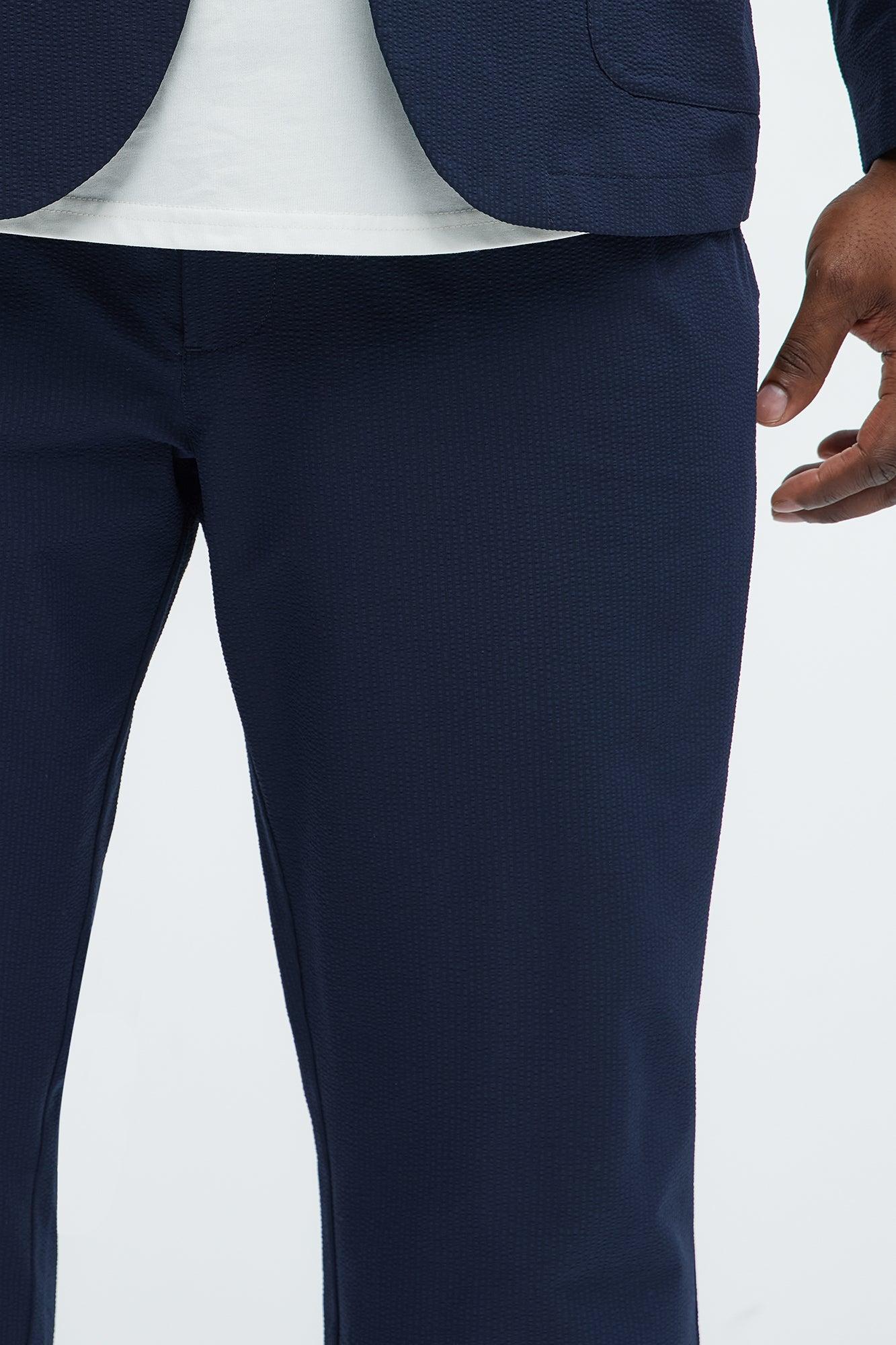 Seersucker Pleated Pants - Navy Product Image