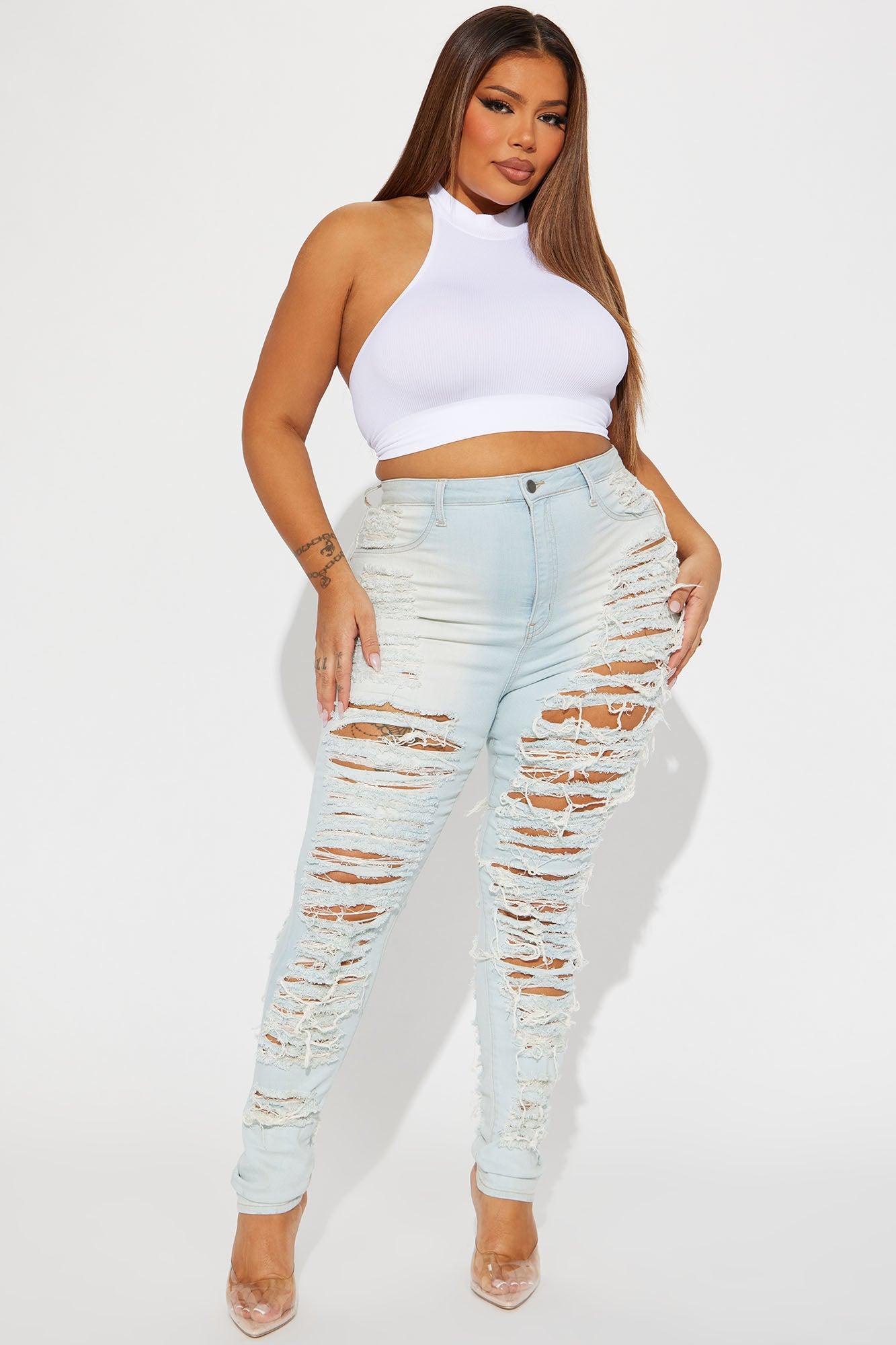Caught In Your Love Distressed Jeans - Light Blue Wash Product Image