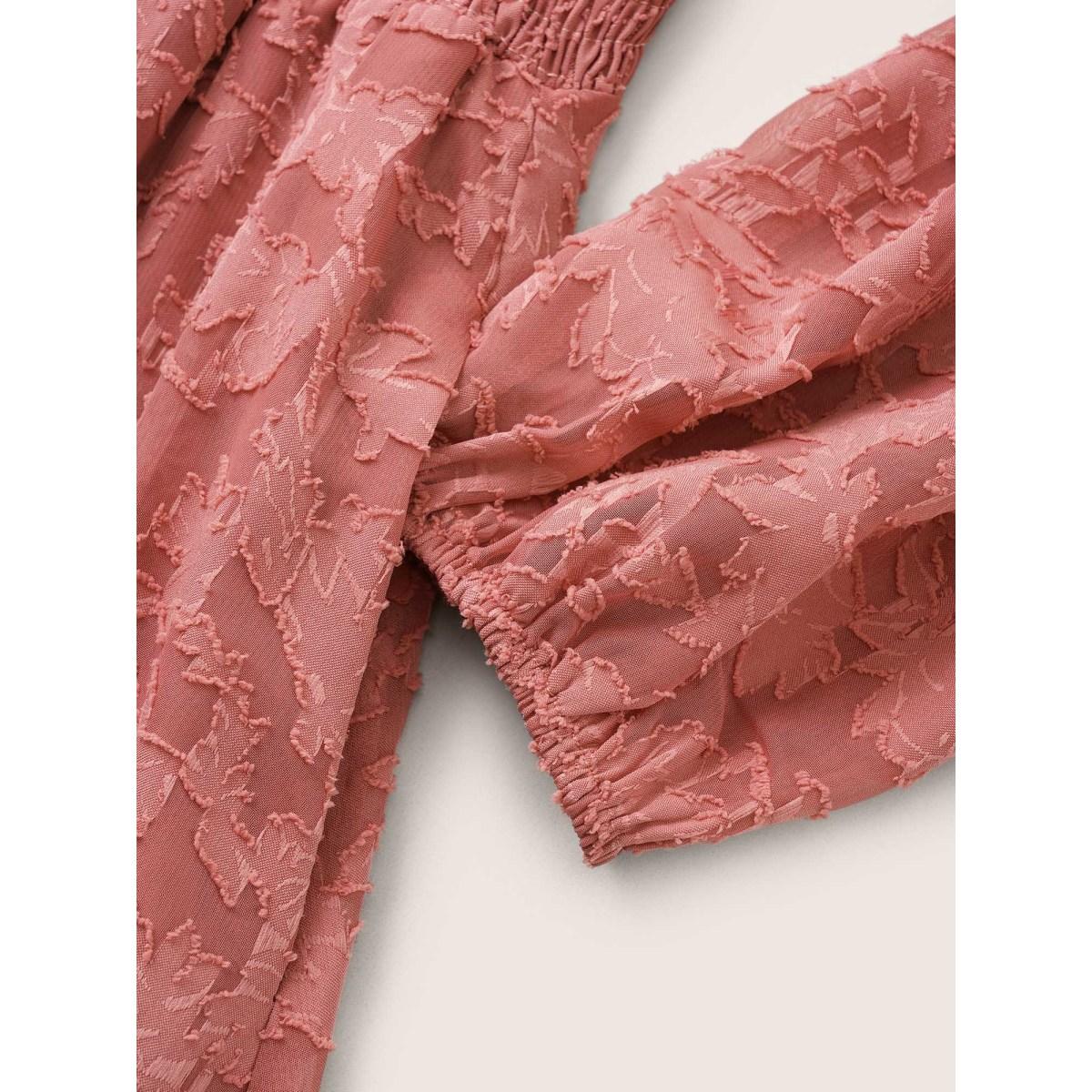 Plus Size Jacquard Texture Shirred Elastic Waist Dress Watermelon Women Elegant Elastic cuffs V-neck Long Sleeve Curvy Midi Dress BloomChic 30/6X Product Image