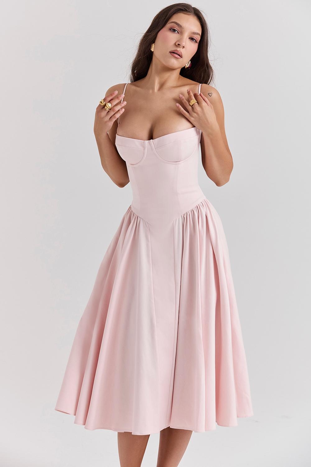 Samaria  ballerina pink twill corset midi dress Product Image