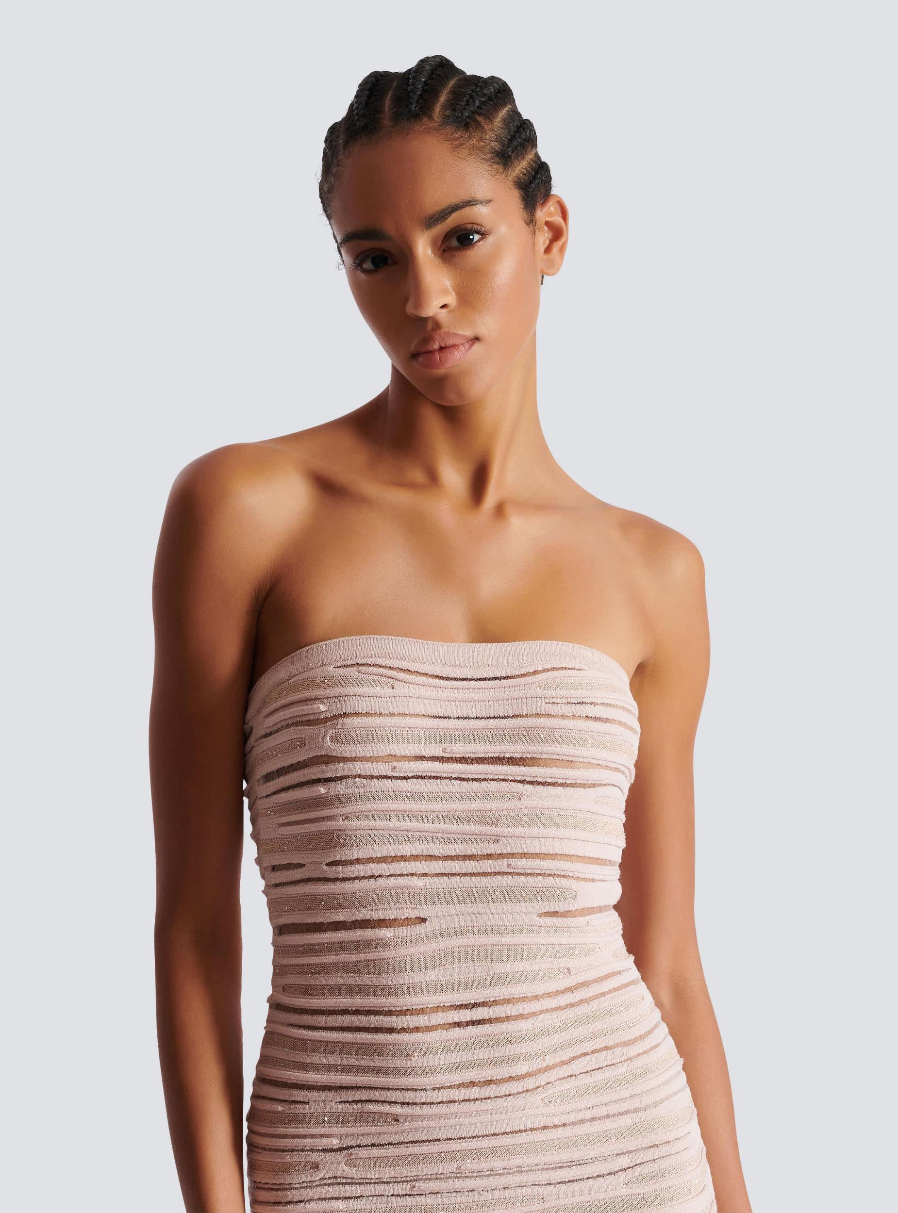 Strapless dress in shiny rolled knit Product Image