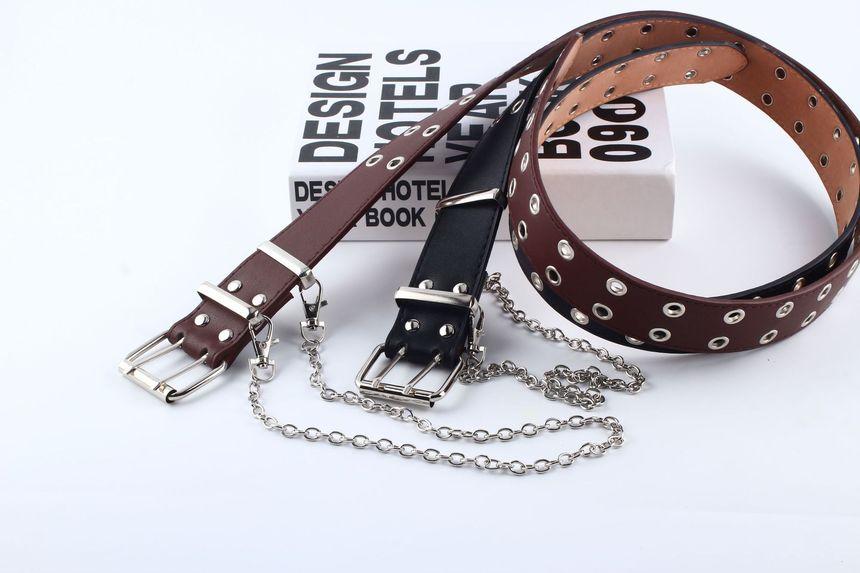 Single/ Double Eyelet Chain Strap Faux Leather Belt Product Image