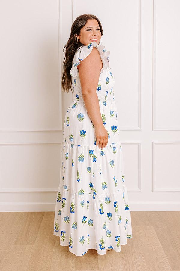 Gleaming Smile Floral Smocked Midi Dress in White Curves Product Image