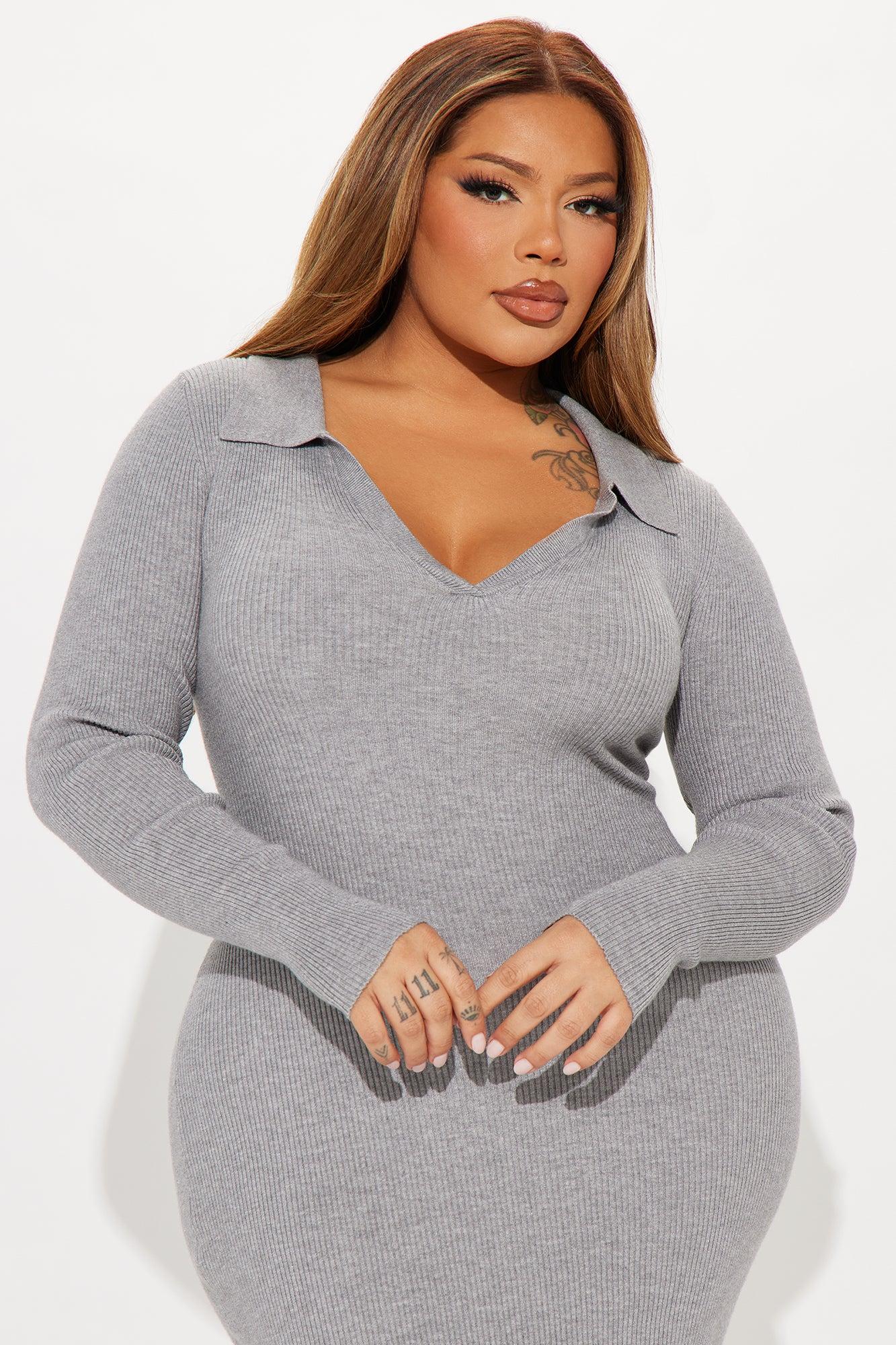 Corporate Comfort Sweater Midi Dress - Heathered Grey Female Product Image