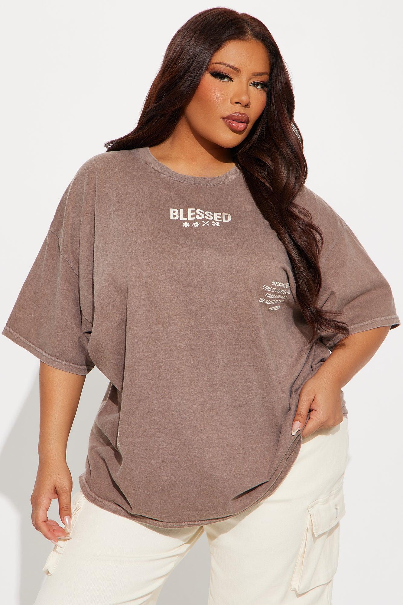 Stay Blessed Washed Oversized Tee - Brown Product Image