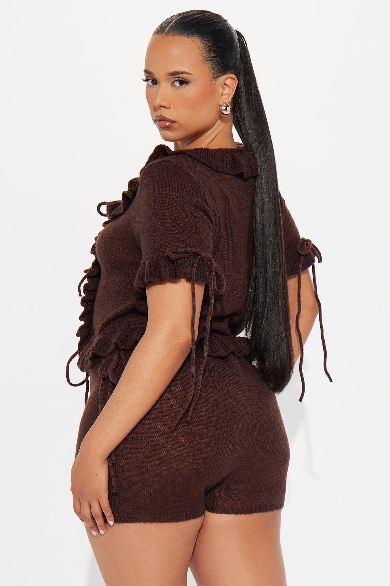 Lila Sweater Short Set - Chocolate Female Product Image