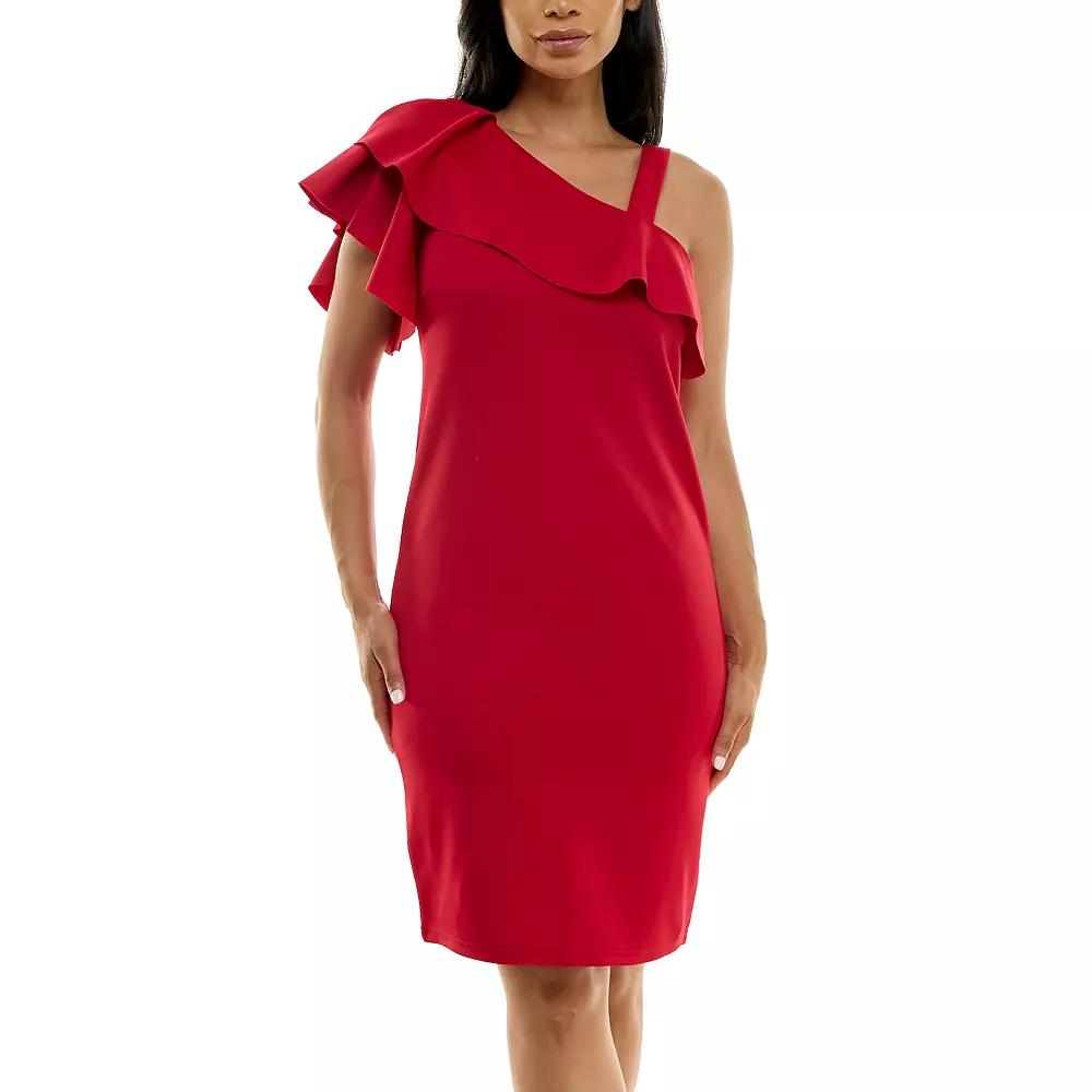 Women's Nina Leonard One-Shoulder Ruffled Dress,  Product Image