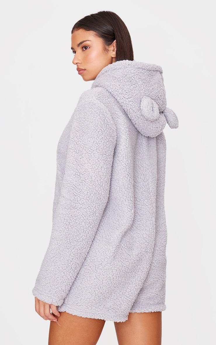 Grey Hooded Fleece Romper Product Image