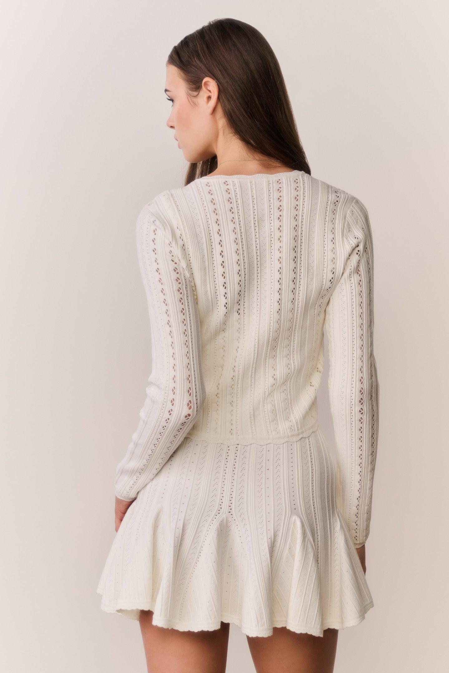 Peridot Stretch Pointelle Cardigan - WHITE TEA Product Image