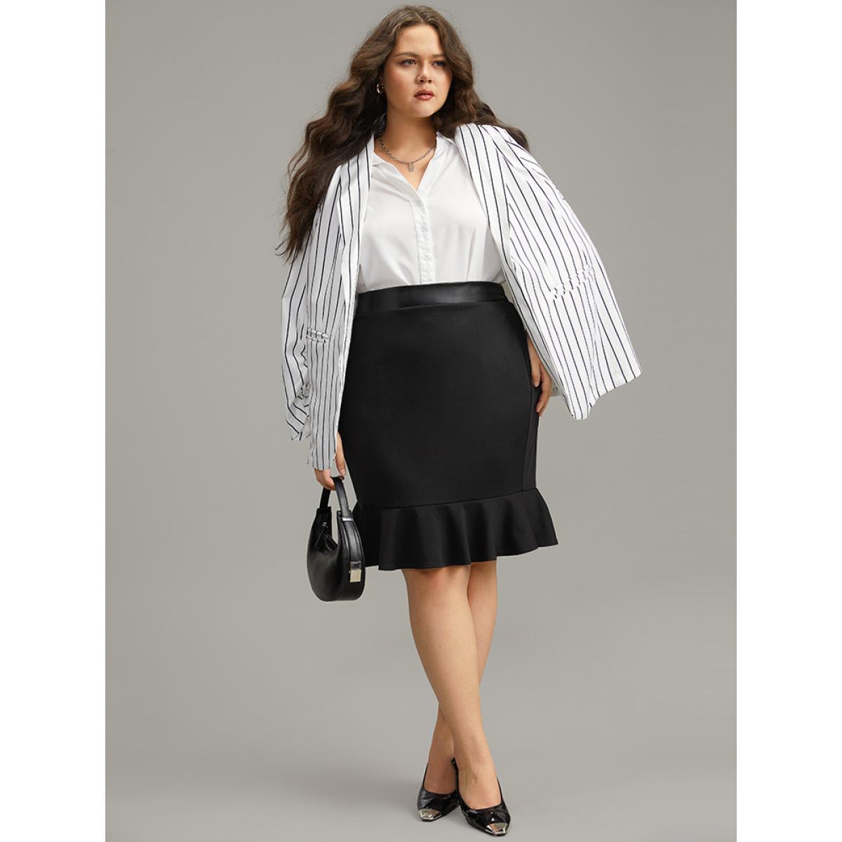 Plus Size Plain Patchwork Mermaid Hem Skirt Women Black Office Plain Bodycon Low stretch Work Skirts BloomChic 10/M Product Image