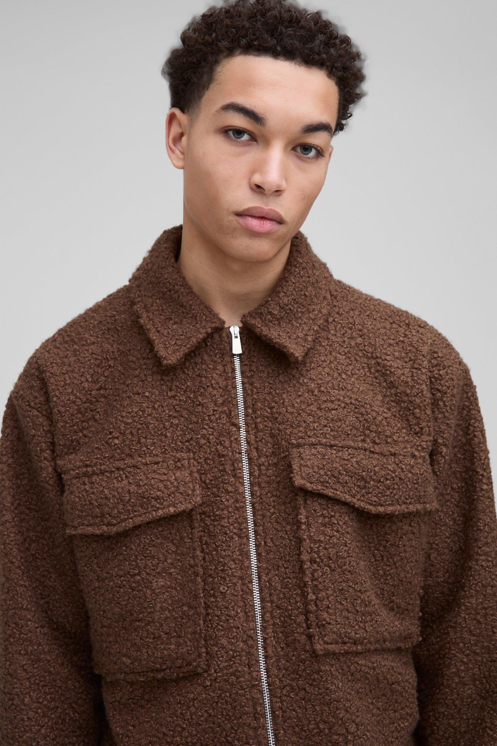 Boxy Boucle Borg Trucker Jacket | boohooMAN USA Product Image