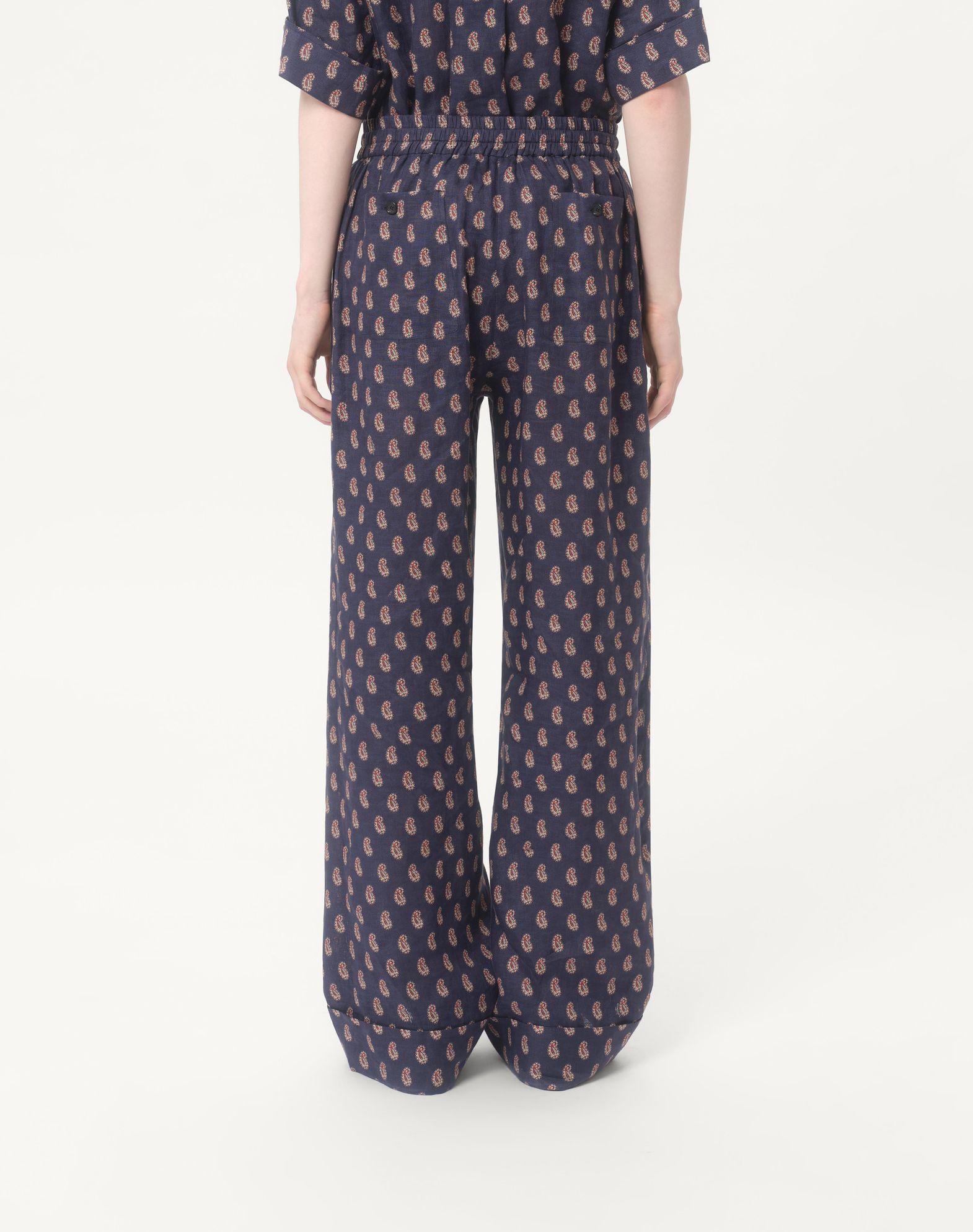 Lightweight Cuffed Linen Pants With Voyage Imaginaire Print Product Image