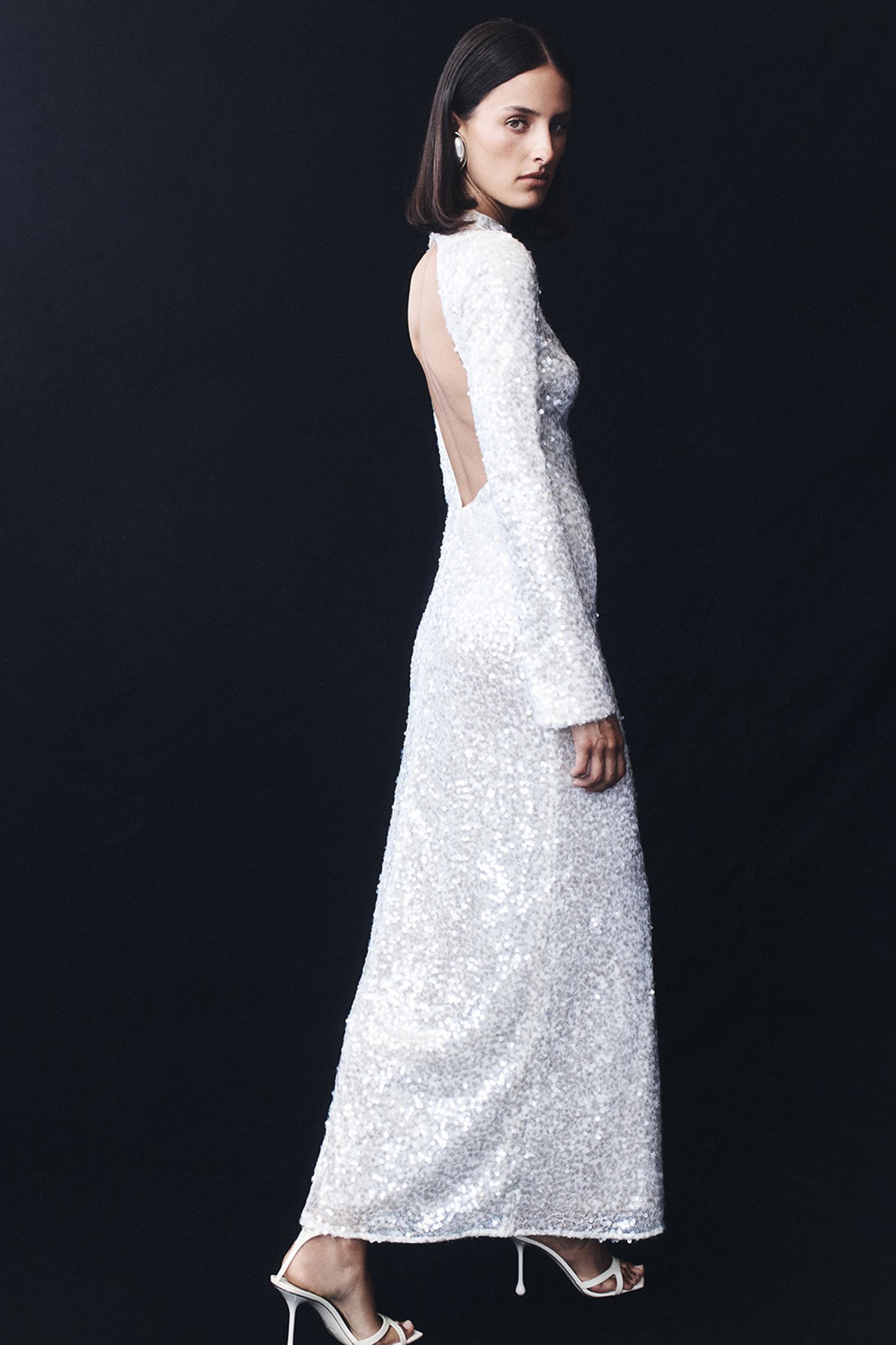 Sofia Long Sleeve Sequin Maxi Dress - White Product Image