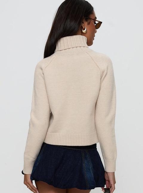 Enrica Funnel Neck Knit Sweater Cream Product Image