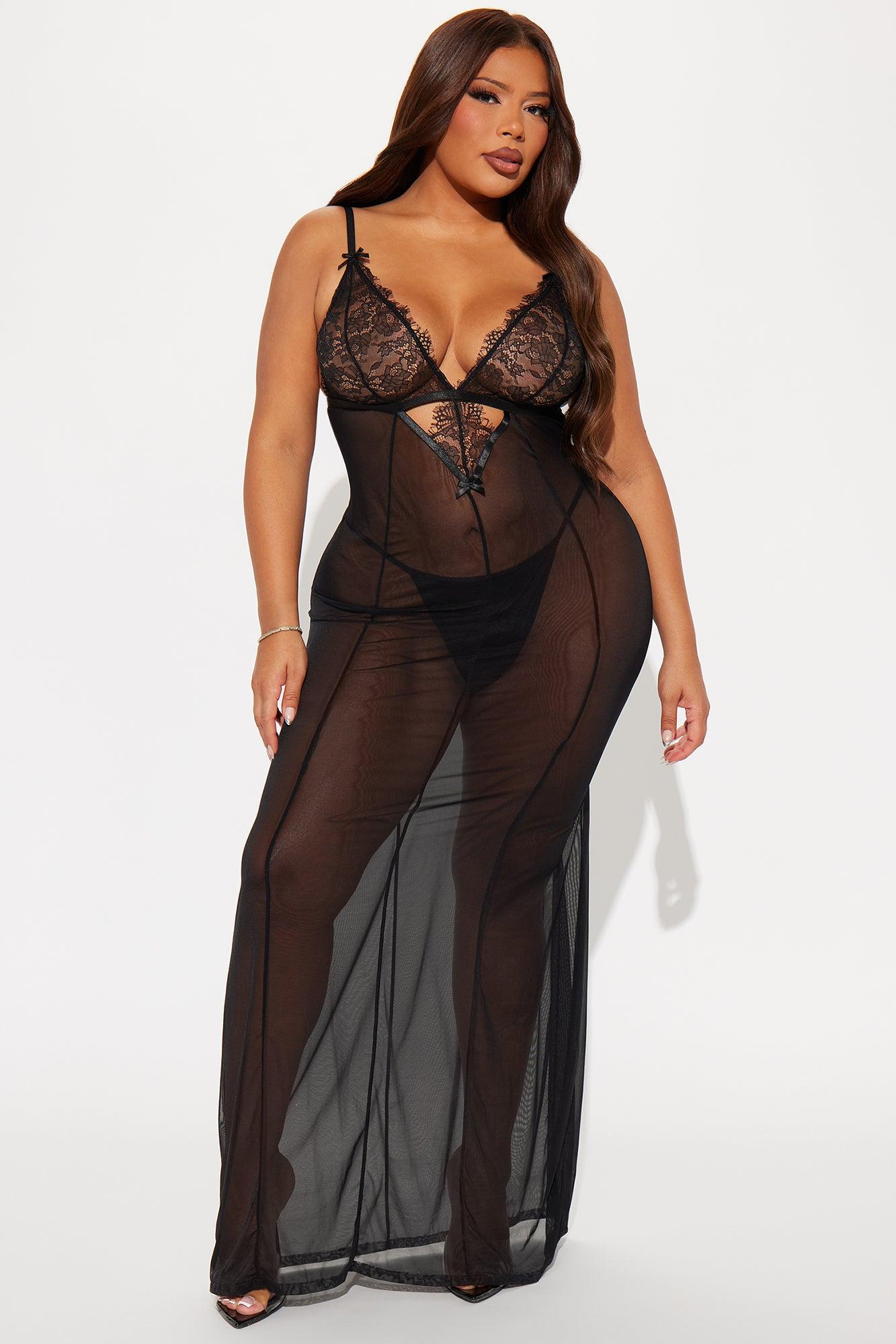 Made For Me Lace Maxi Gown Babydoll - Black Product Image