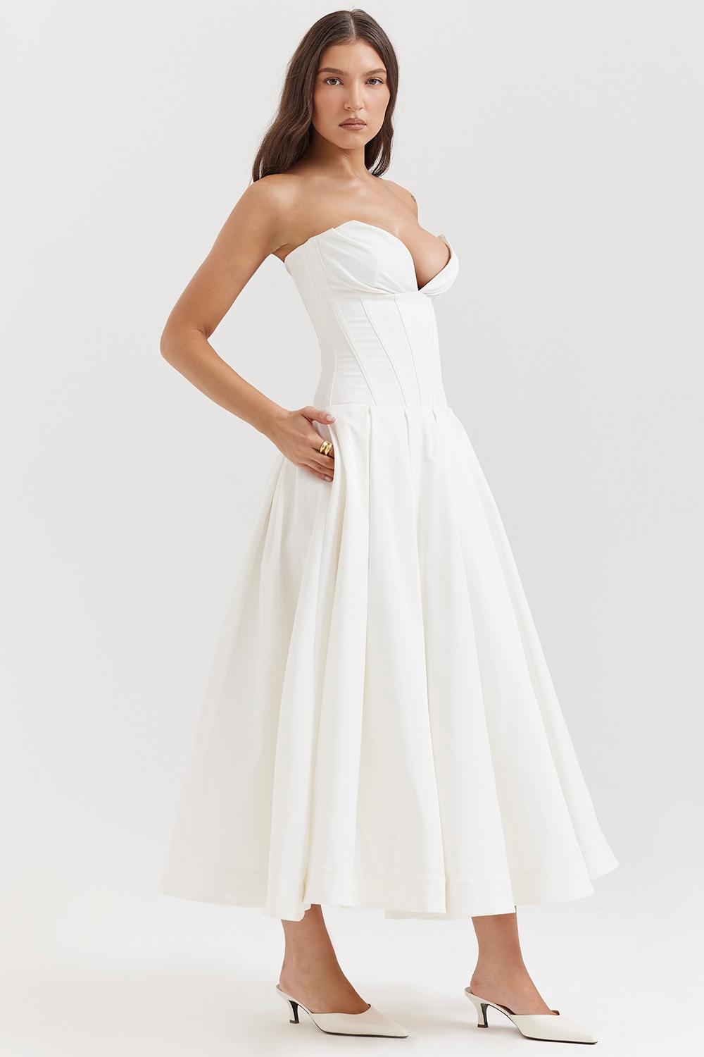 Lady  white strapless midi dress Product Image