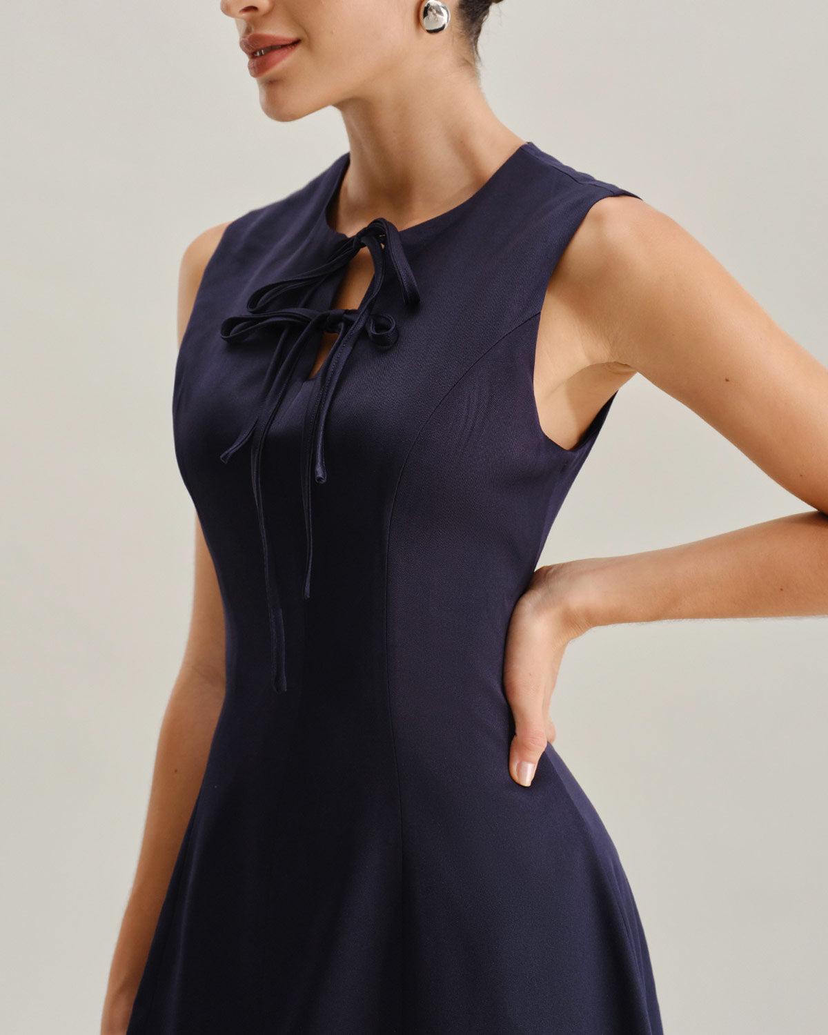 Blue Round Neck Sleeveless A-Line Mini Dress Product Image