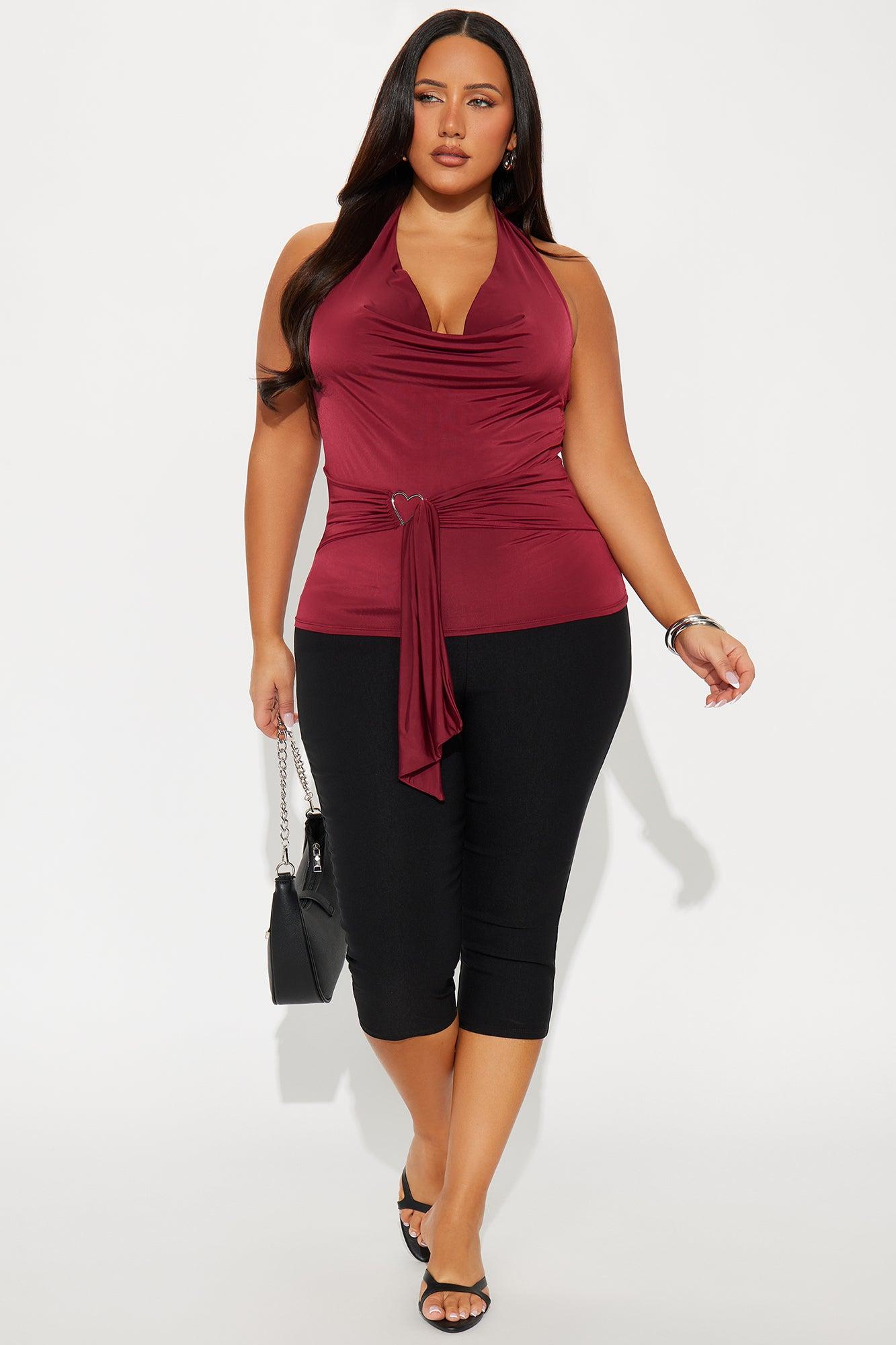 Kenna Ruched Cowl Neck Halter Top - Burgundy Product Image