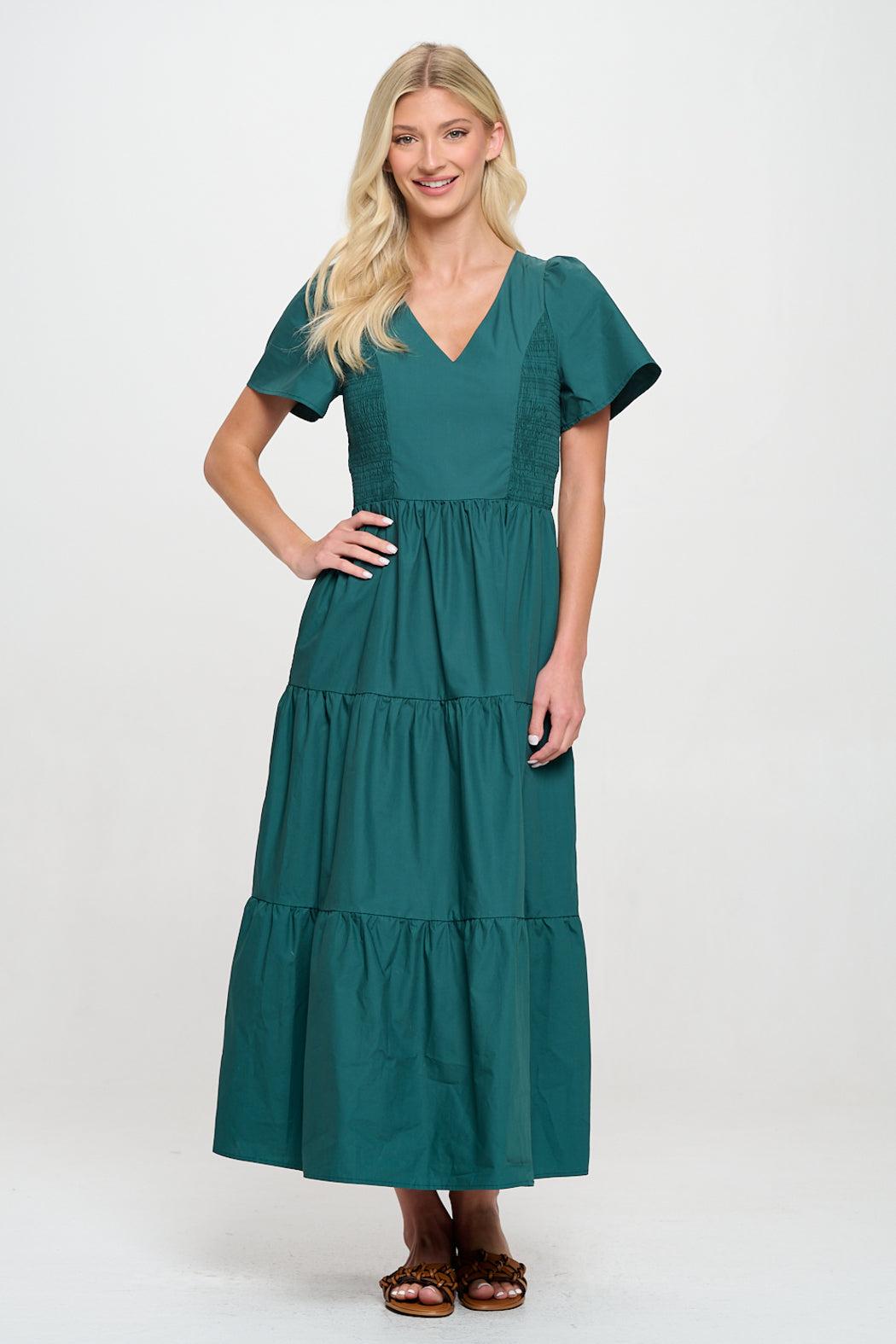 Hunter Green Poplin Maxi Dress Product Image