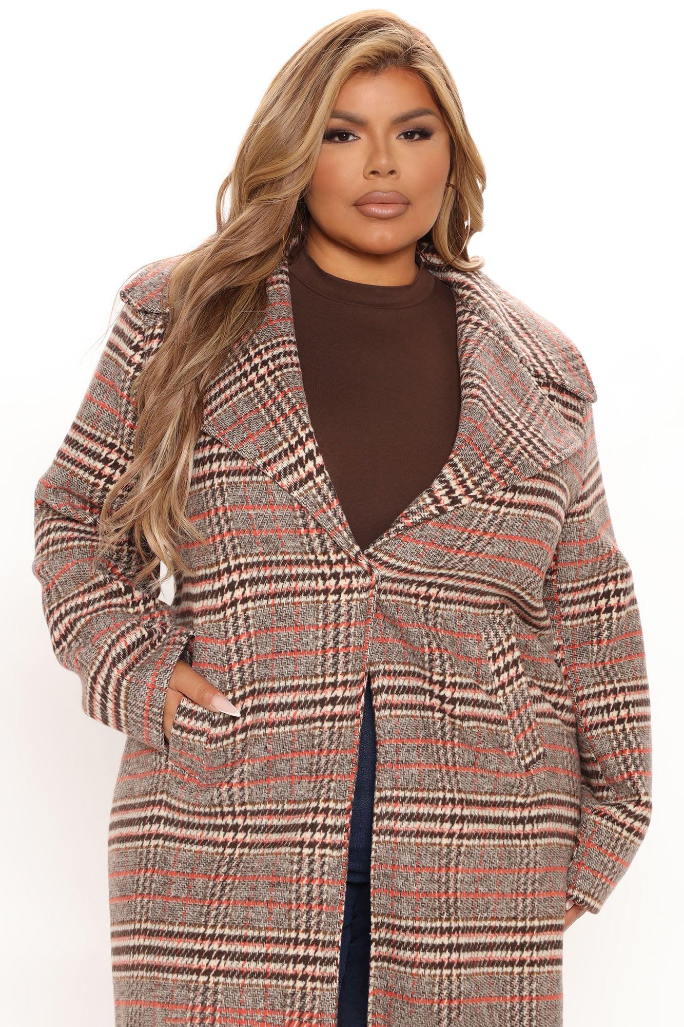 Looking For Clues Plaid Trench Coat - Rust/combo Product Image