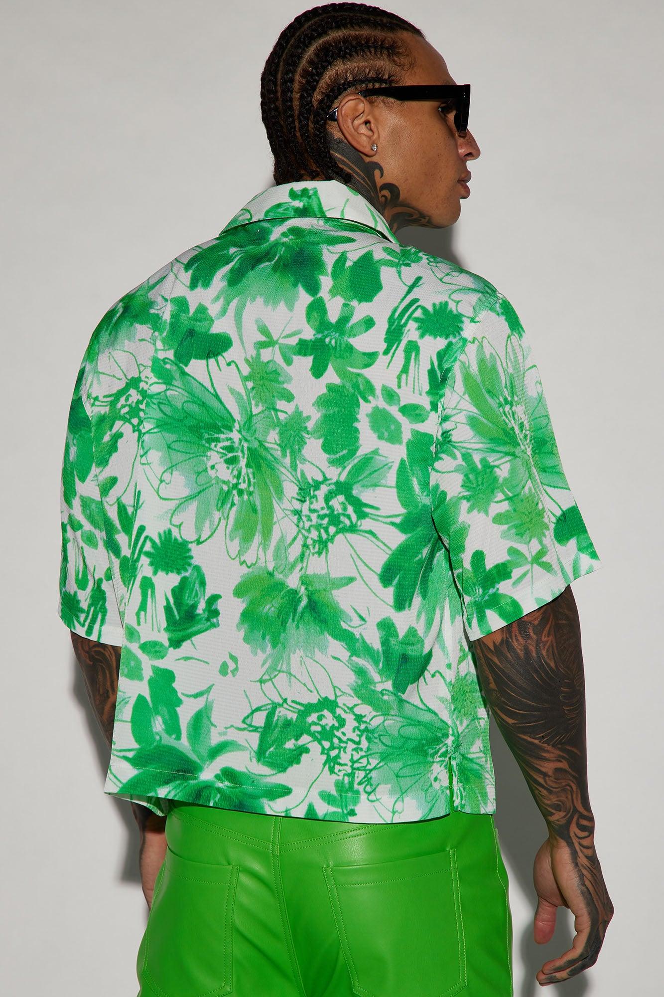 Botanical Cropped Button Up Shirt - Green Product Image