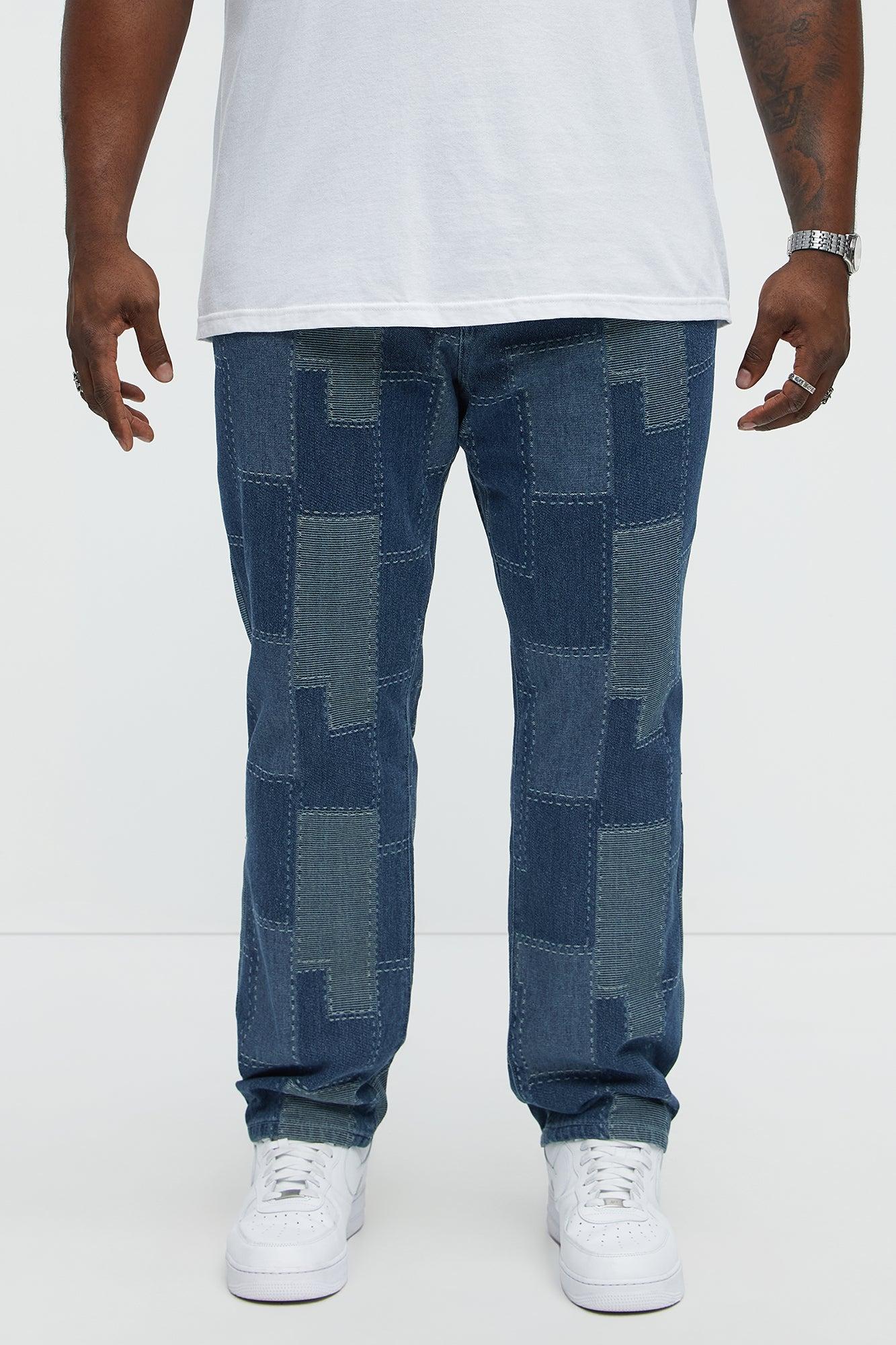 Shibori Patched Slim Jeans - Medium Blue Wash Product Image