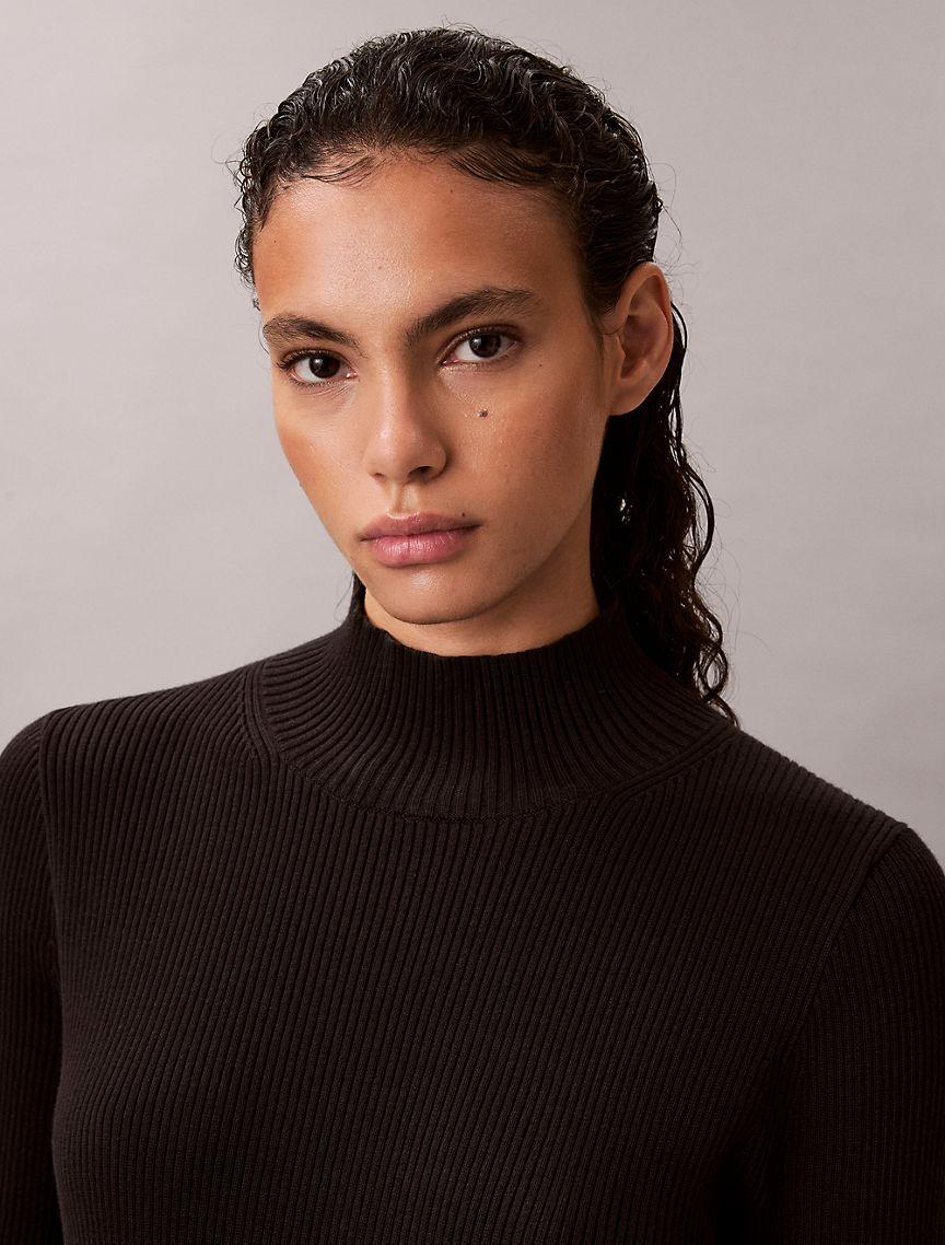 Smooth Cotton Rib Turtleneck Mini Dress Product Image